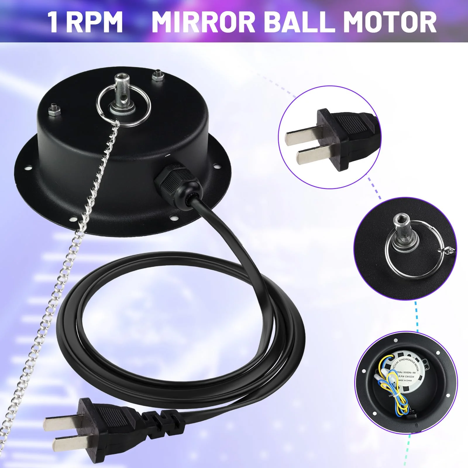 1 RPM Slow Speed Disco Ball Motor Heavy Duty Mirror Ball Electric Motor Rotator Supports 4'' - 12'' Balls for Dj Party Light Home Bands,Christmas Party 1 RPM Motor - Image 2
