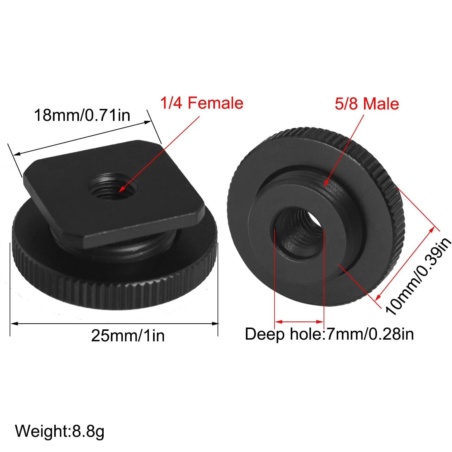 1 Set Hot Cold Shoe Bracket Holder Extension Flash Head Phone Holder 5/8 Male to 1/4 Female Single Tier 1/4 Male Adapter Screw Aluminium Alloy SLR Camera Universal for Lights Travel Tripods - Image 3