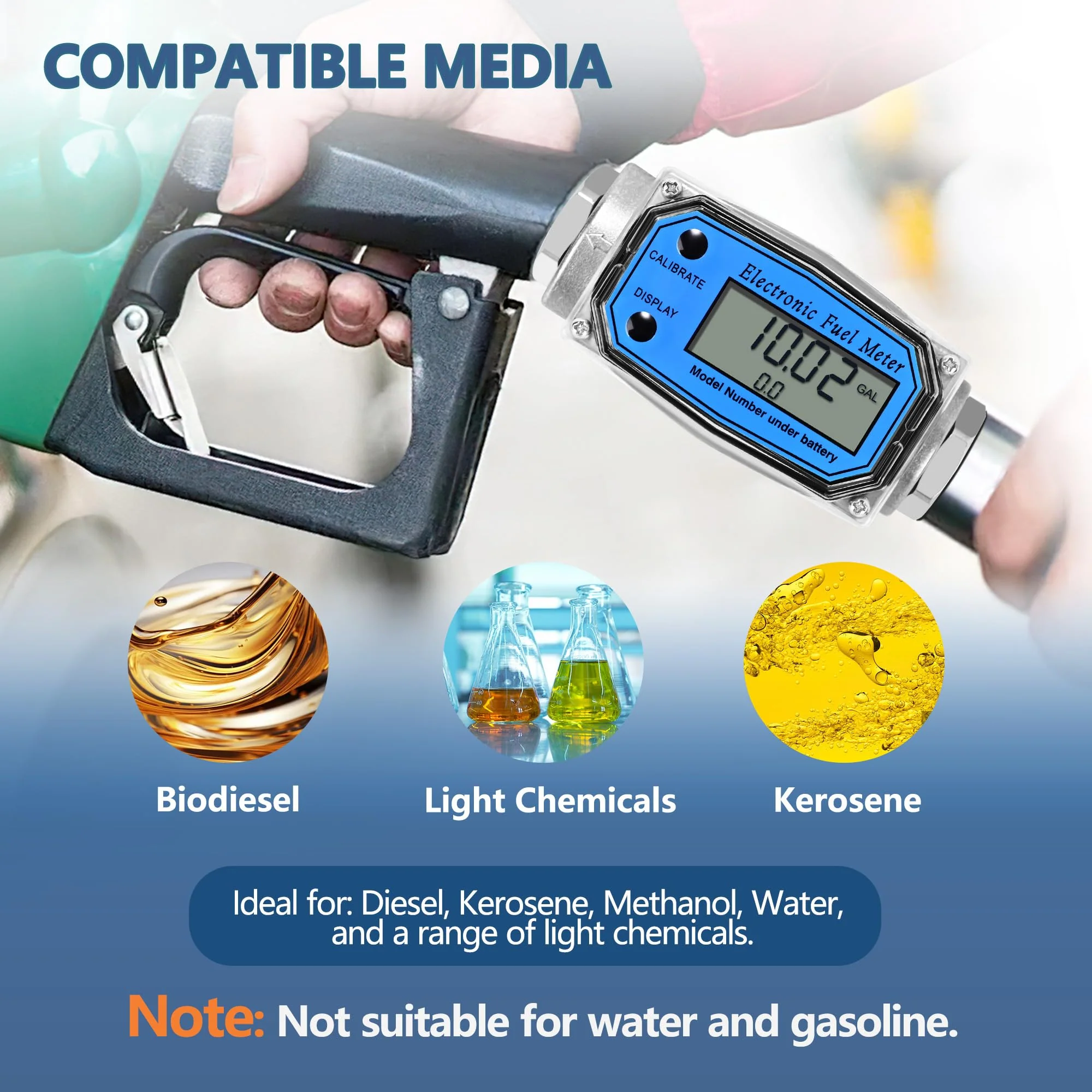 1" Turbine Fuel Flow Meter, 2.6-26 GPM Inline NPT Thread Flowmeter with 3/4" Adapters,Digital Fuel Flow Meter,for Kerosene,Biodiesel, Light Chemicals- Supports Gallon, LTR, PT, QT 1 Inch & 3/4 Inch - Image 7