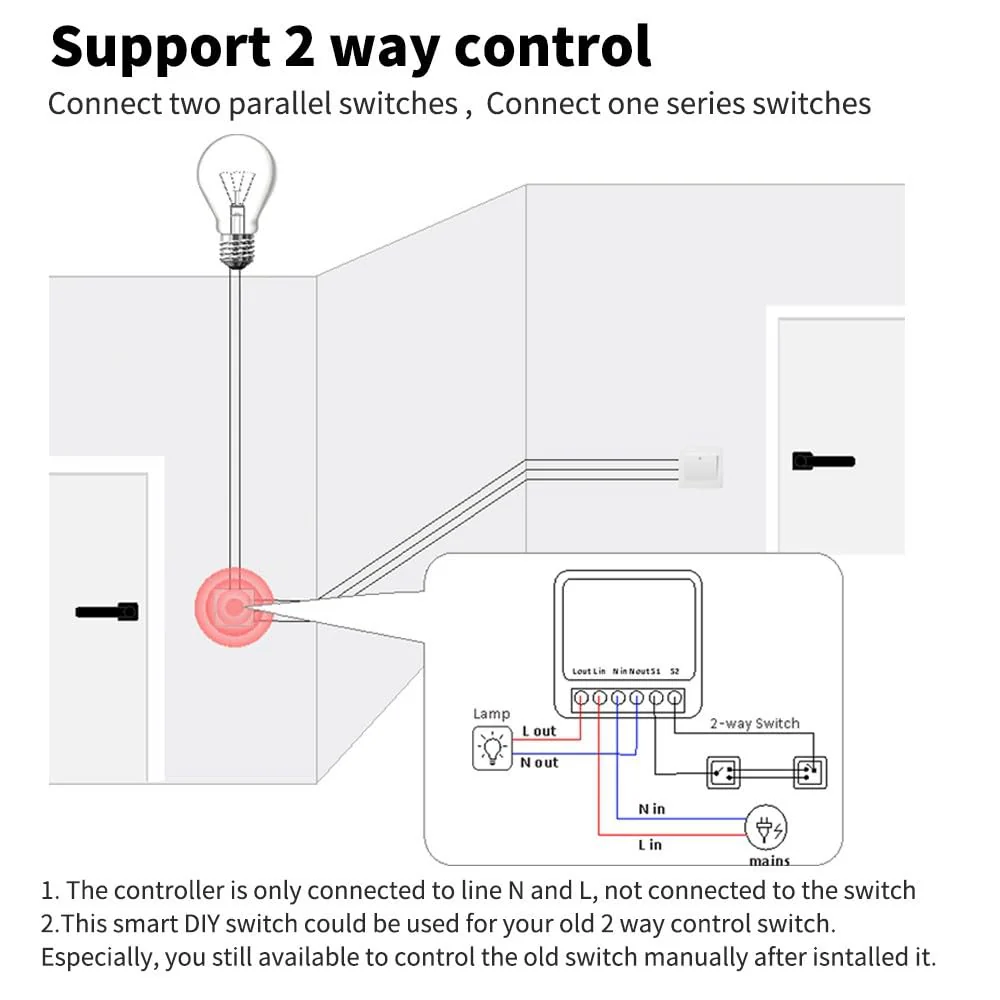 1 x Mini Smart Light Switch, Wireless Remote Control Switch for Home Automation, RF Remote Controlled Light Switch with Timer and Motion Sensor with Alexa Echo, Google Home - Image 6