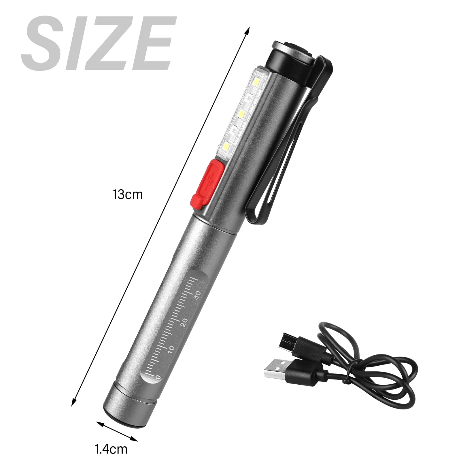 1 x Pupil Light, Diagnostic Light, Pupil Light, Emergency Service, Medical Pupil Light, with Pupil Meter and Ruler, Rechargeable USB LED Pen Lamp for Nurse (1) 1 - Image 2