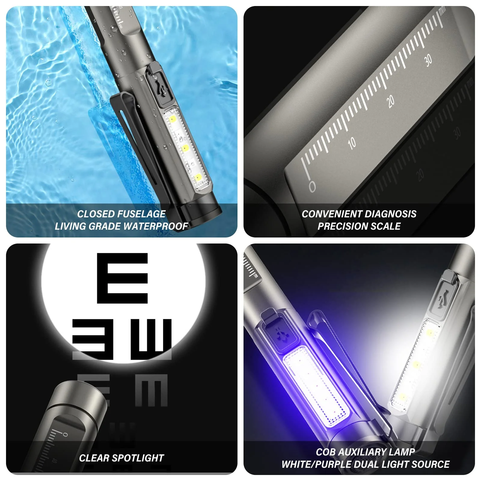 1 x Pupil Light, Diagnostic Light, Pupil Light, Emergency Service, Medical Pupil Light, with Pupil Meter and Ruler, Rechargeable USB LED Pen Lamp for Nurse (1) 1 - Image 4