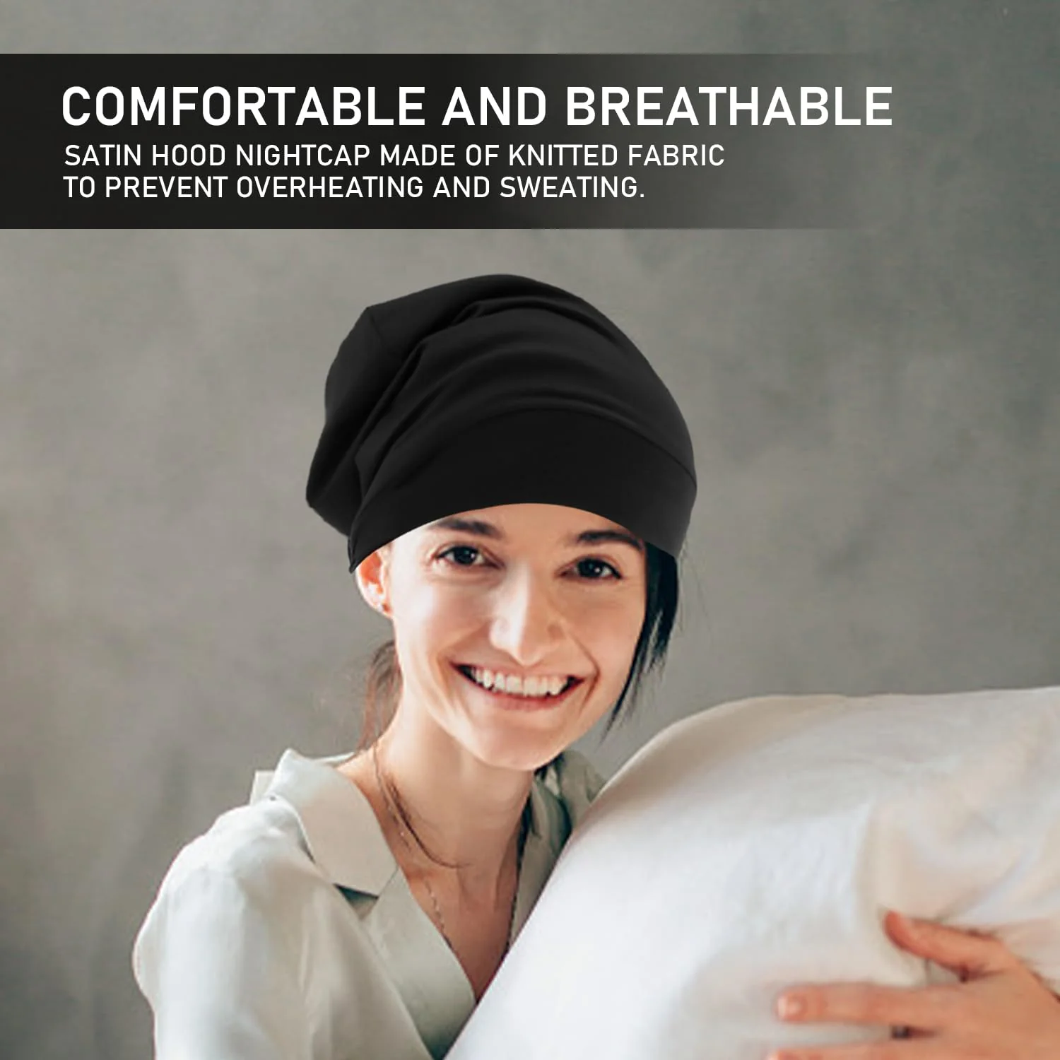 1 x Sleep Cap, Women's Hair Hat, Adjustable Elastic Bandana, Satin Jumper Hat, Toe Cap, Breathable and Warm Hat, Hair Cap for Sleeping (Black) - Image 5