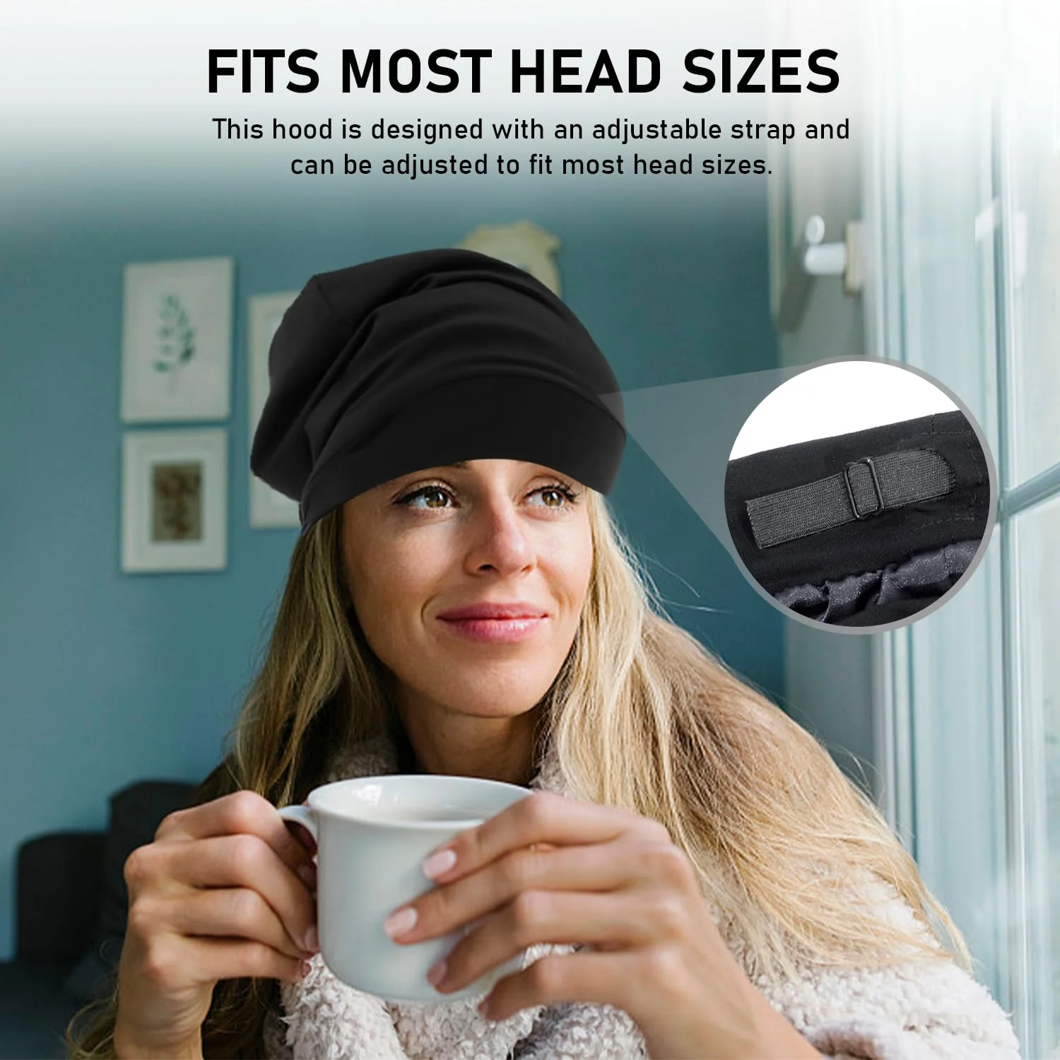 1 x Sleep Cap, Women's Hair Hat, Adjustable Elastic Bandana, Satin Jumper Hat, Toe Cap, Breathable and Warm Hat, Hair Cap for Sleeping (Black) - Image 6