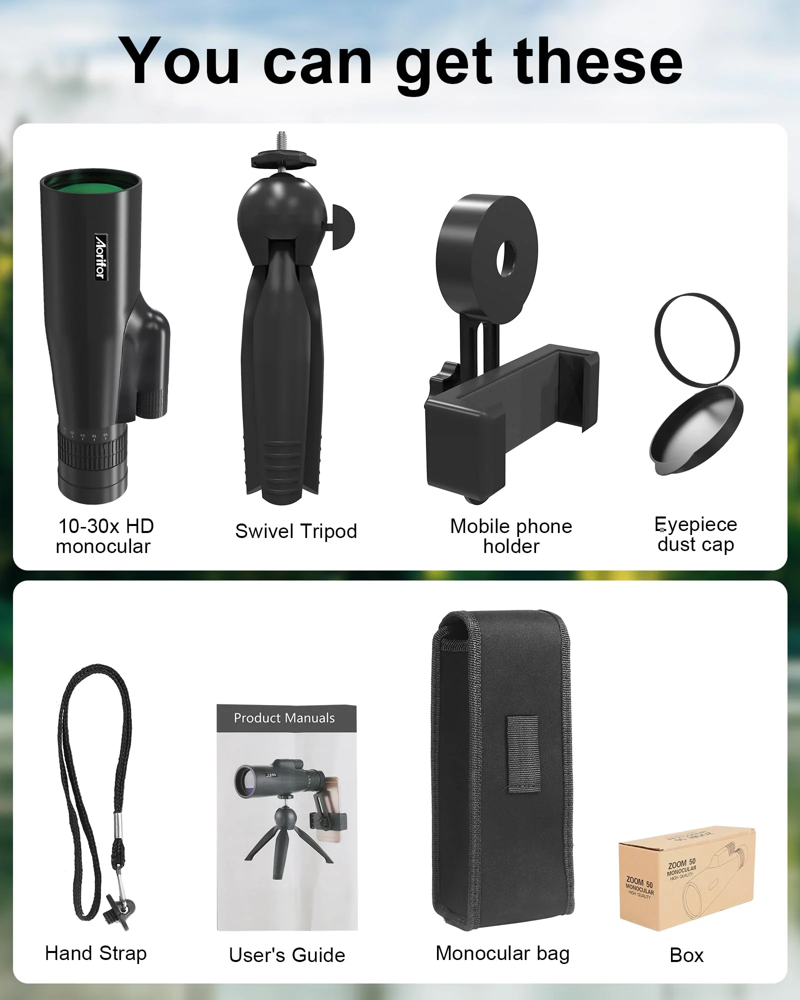 10-30x50 Monoculars for Adults High Powered with Smart Phone Holder & Upgraded Tripod, Starscope Monocular Military Grade for Outdoor Exploration, Bird Watching, and Scenic Viewing 10-30x50 - Image 7