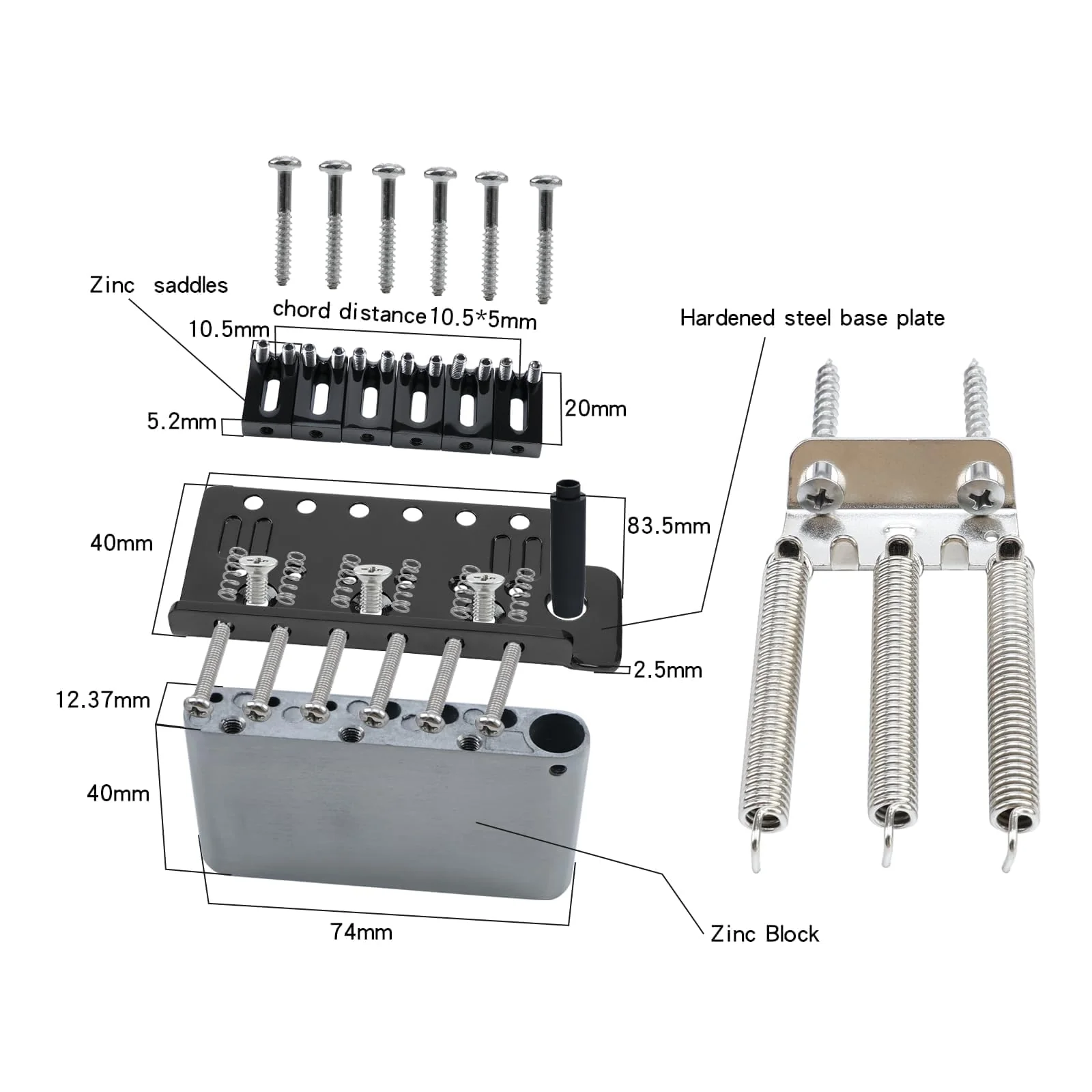 10.5mm Electric Guitar Bridge 6 Point tremolo bridge Zinc Alloy Block Saddles Stainless Steel Plate Compatible with Stratocaster Start Guitar Replacement Parts (Glossy Black) - Image 4