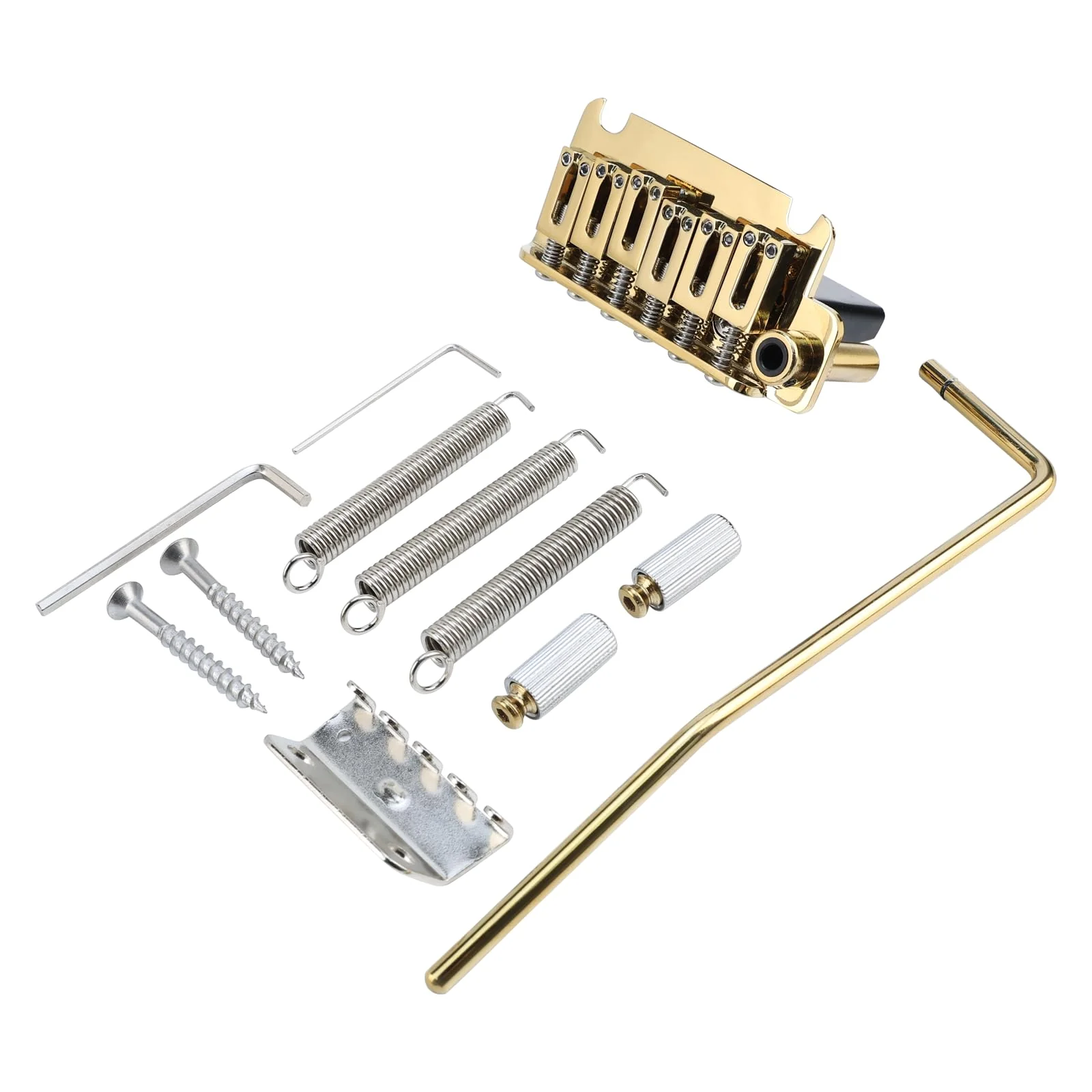 10.5mm Electric Guitar Bridge Zinc Alloy Saddles Block Stainless Steel Plate 6 String 2 Point Tremolo Bridge Compatible with Stratocaster Strat Electric Guitar Replacement Parts Gold - Image 2