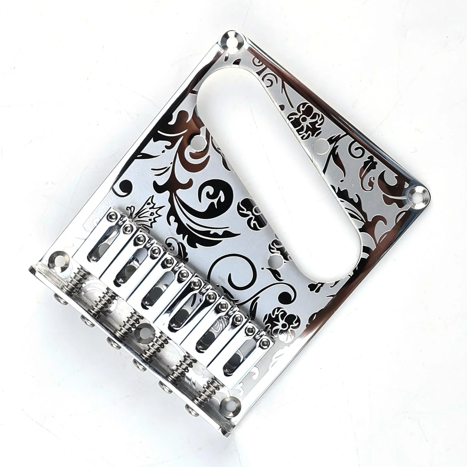10.5mm Engraved Stainless Steel Fixed Electric Guitar Bridge Single Pickup Hole 6-string Guitar hardtail Bridge for Telecaster Tele TL Style Electric Guitar Replacement Parts (Chrome) Chrome - Image 2