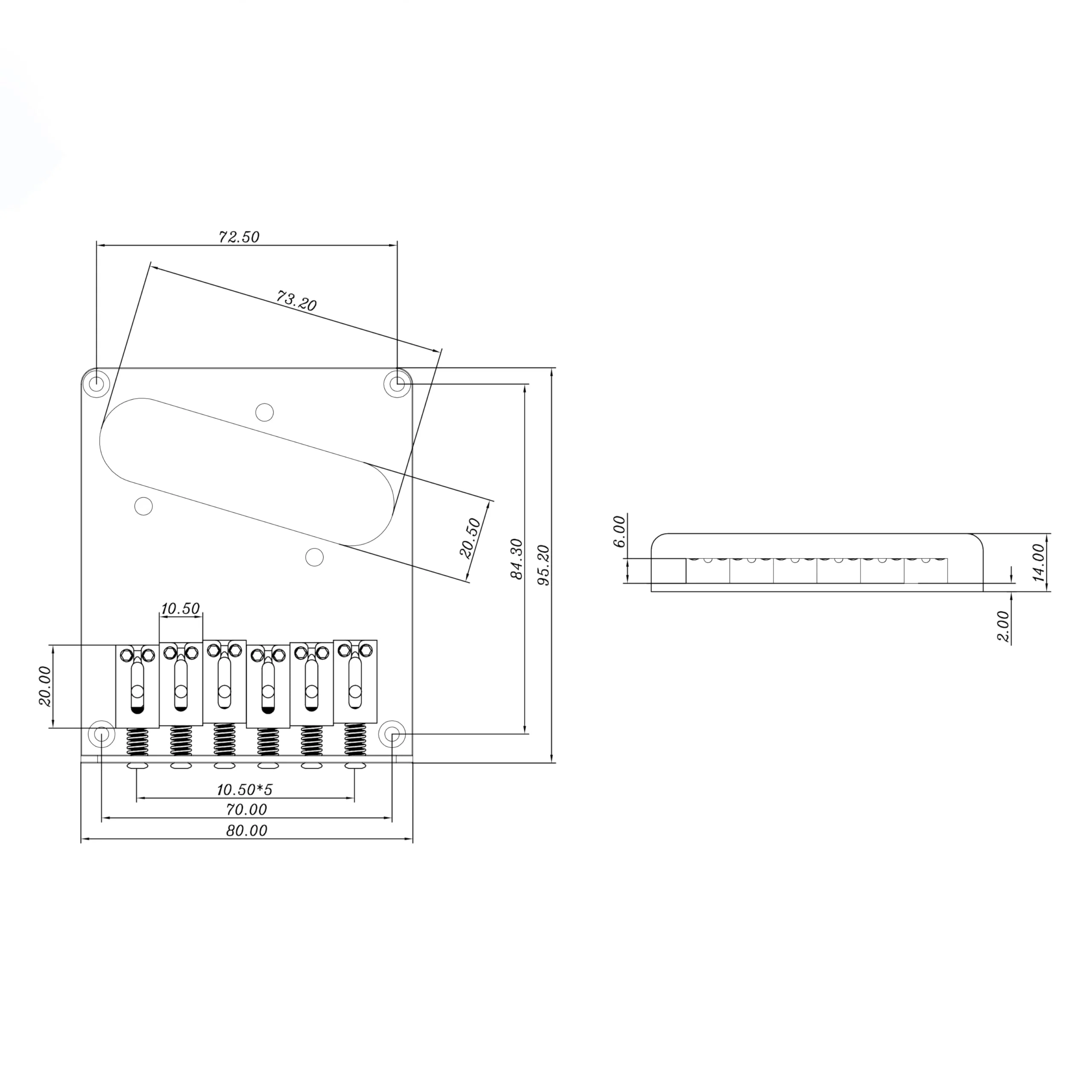 10.5mm Engraved Stainless Steel Fixed Electric Guitar Bridge Single Pickup Hole 6-string Guitar hardtail Bridge for Telecaster Tele TL Style Electric Guitar Replacement Parts (Chrome) Chrome - Image 6