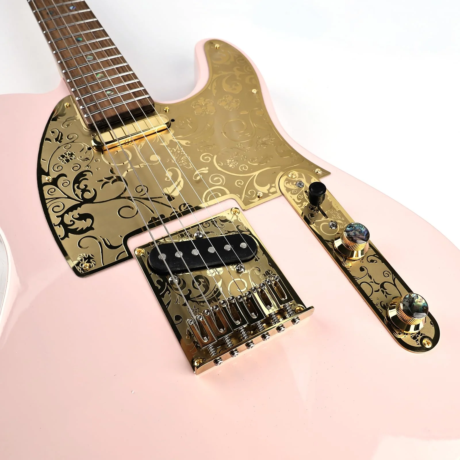 10.5mm Engraved Stainless Steel Fixed Electric Guitar Bridge Single Pickup Hole 6-string Guitar hardtail Bridge for Telecaster Tele TL Style Electric Guitar Replacement Parts (Gold) Gold - Image 4