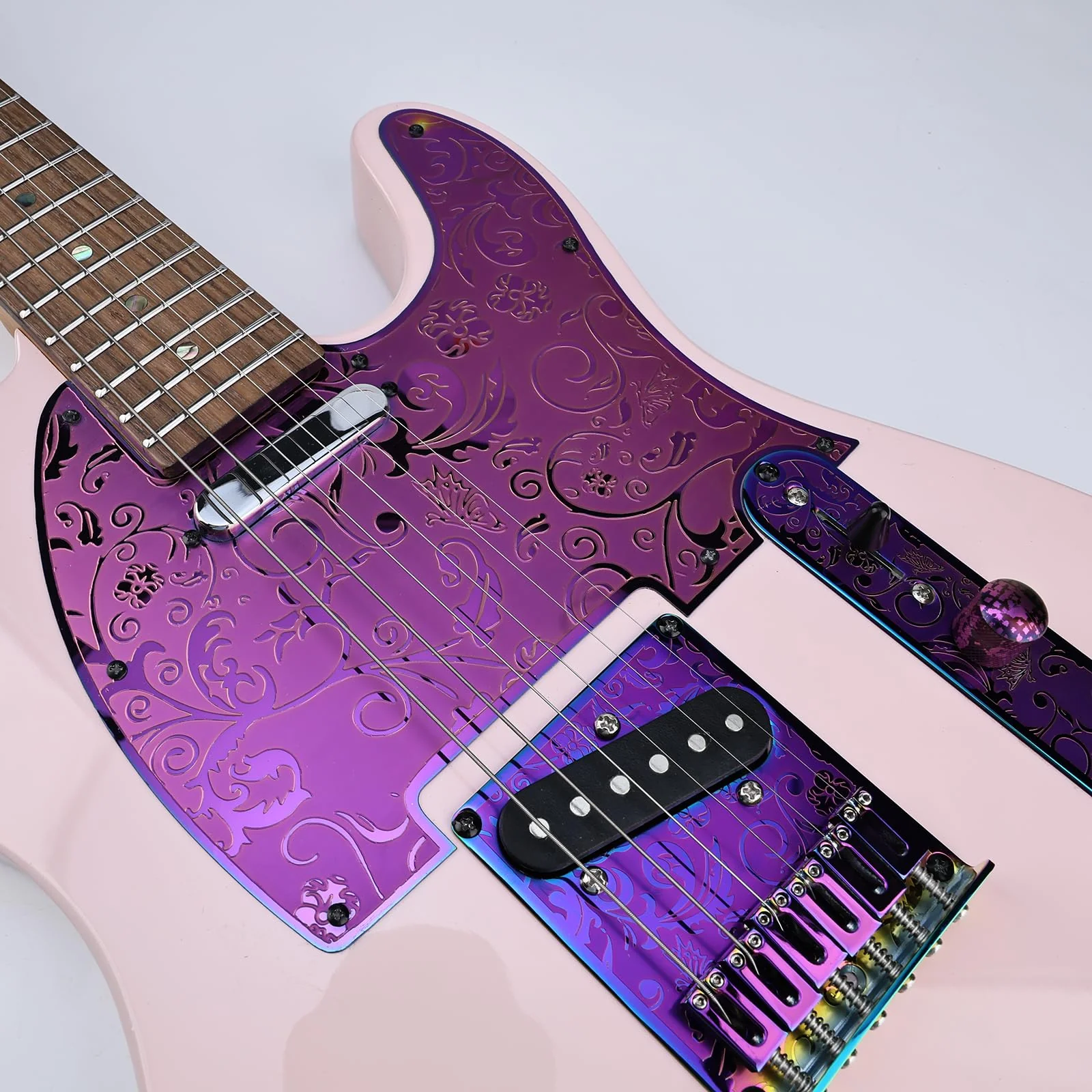 10.5mm Engraved Stainless Steel Fixed Electric Guitar Bridge Single Pickup Hole 6-string Guitar hardtail Bridge for Telecaster Tele TL Style Electric Guitar Replacement Parts (Purple) Purple - Image 5