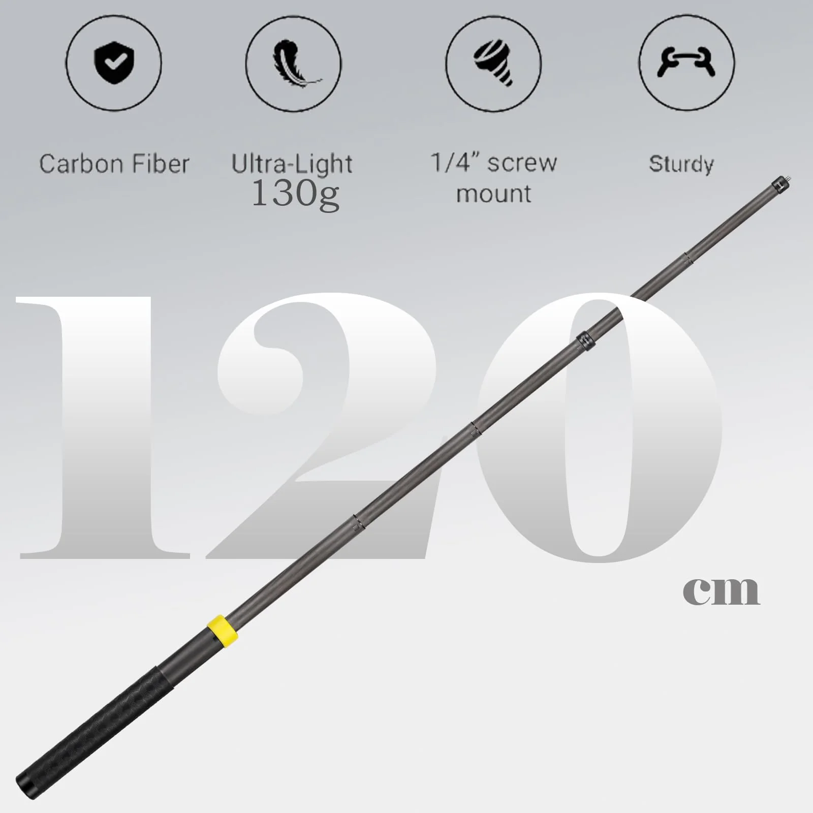 10.6-47.2 inches 1.2m Carbon Fiber Invisible Selfie Stick for Insta360 x4 Insta 360 x4 x3 x2 x Go 2 3 GoPro Hero 13 12 11 10 9 8 7 6 5 4 3 DJIN OSMO Action Camera Accessories (Gold) Gold - Image 3