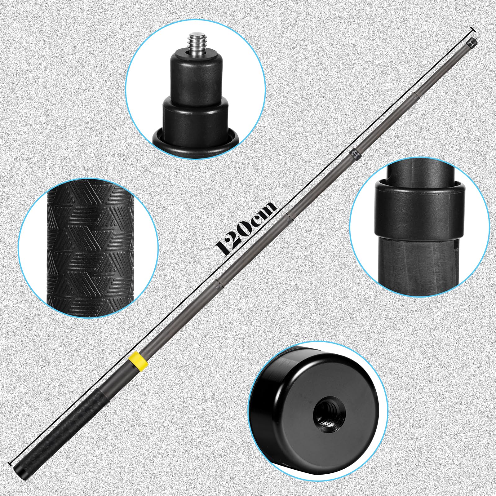 10.6-47.2 inches 1.2m Carbon Fiber Invisible Selfie Stick for Insta360 x4 Insta 360 x4 x3 x2 x Go 2 3 GoPro Hero 13 12 11 10 9 8 7 6 5 4 3 DJIN OSMO Action Camera Accessories (Gold) Gold - Image 4