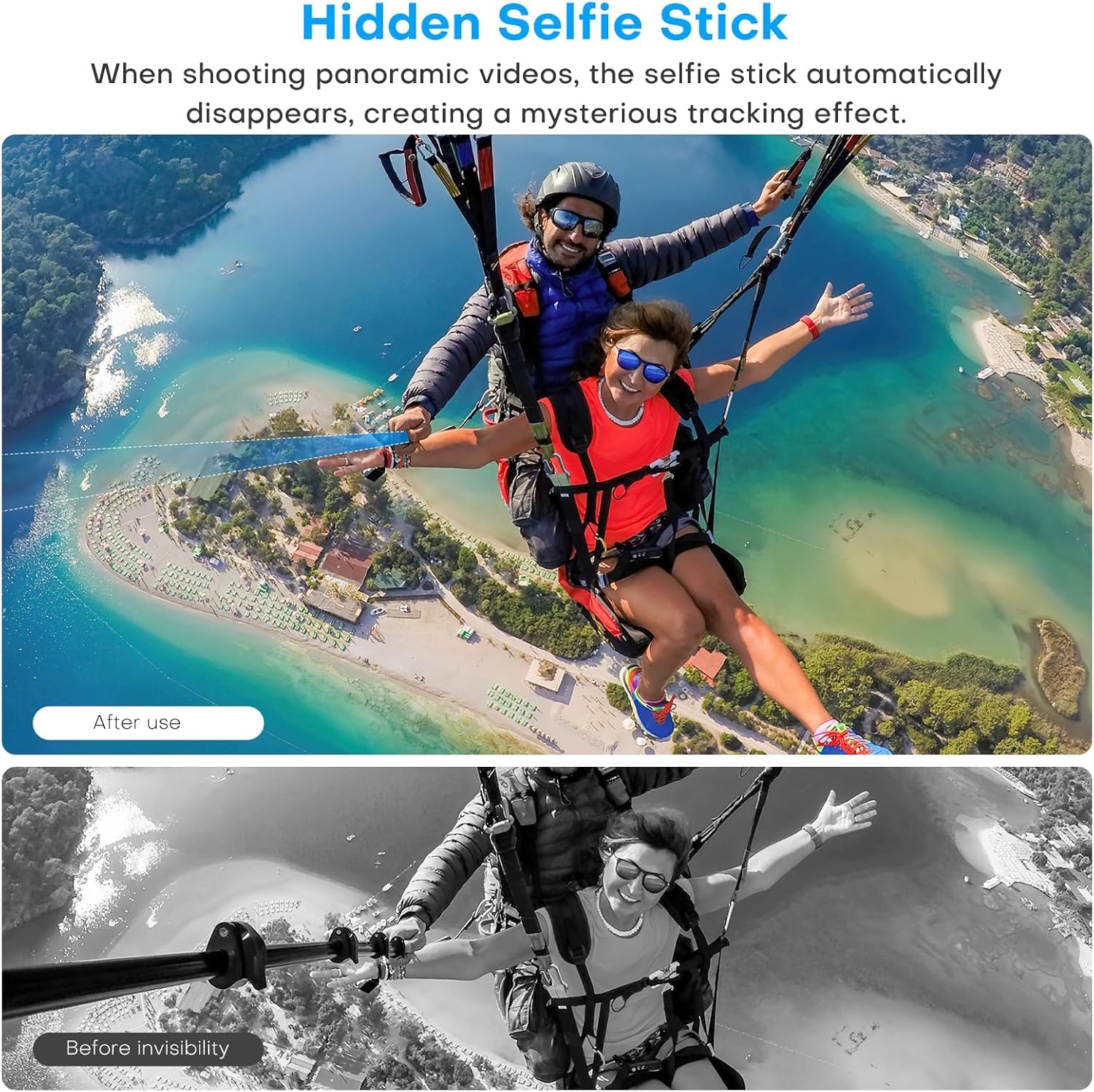 10.6-47.2 inches 1.2m Carbon Fiber Invisible Selfie Stick for Insta360 x4 Insta 360 x4 x3 x2 x Go 2 3 GoPro Hero 13 12 11 10 9 8 7 6 5 4 3 DJIN OSMO Action Camera Accessories (Gold) Gold - Image 7