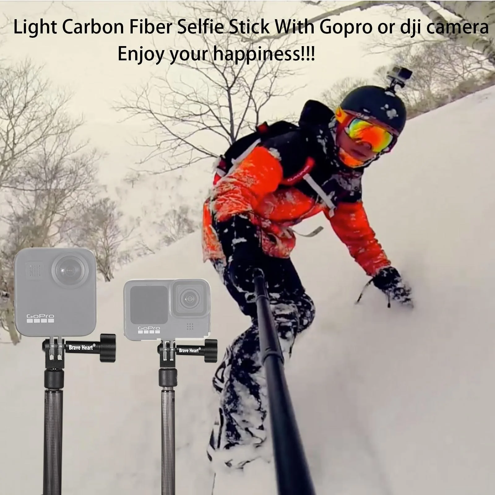 10.6-47.2 inches 1.2m Carbon Fiber Invisible Selfie Stick for Insta360 x4 Insta 360 x4 x3 x2 x Go 2 3 GoPro Hero 13 12 11 10 9 8 7 6 5 4 3 DJIN OSMO Action Camera Accessories (Gold) Gold - Image 8