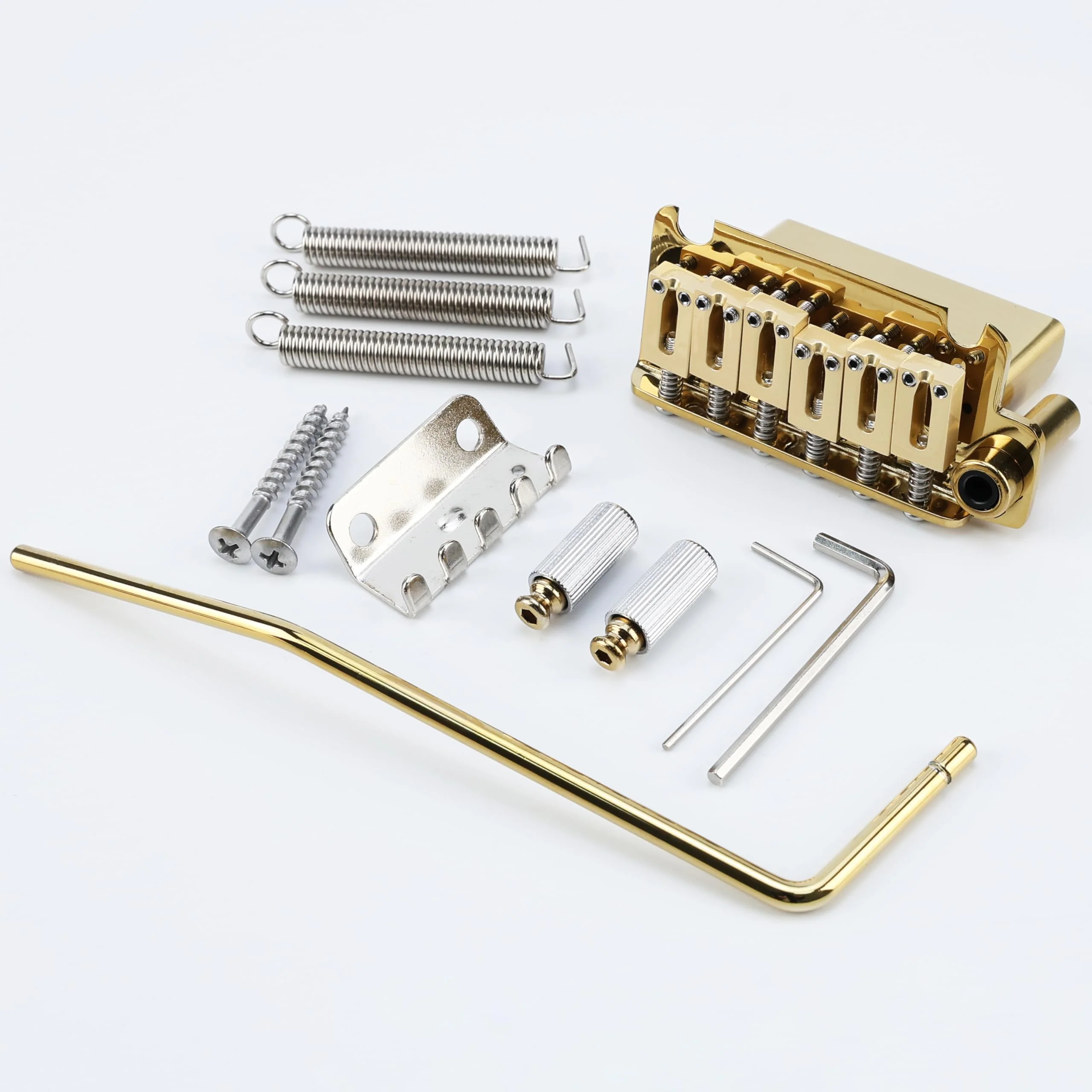 10.8mm Electric Guitar Bridge Gold 2-Point Tremolo Bridge with Zinc Alloy Saddles Brass Block 6 String Guitar Bridge Compatible with Start ST Electric Guitar Replacement Parts - Image 2