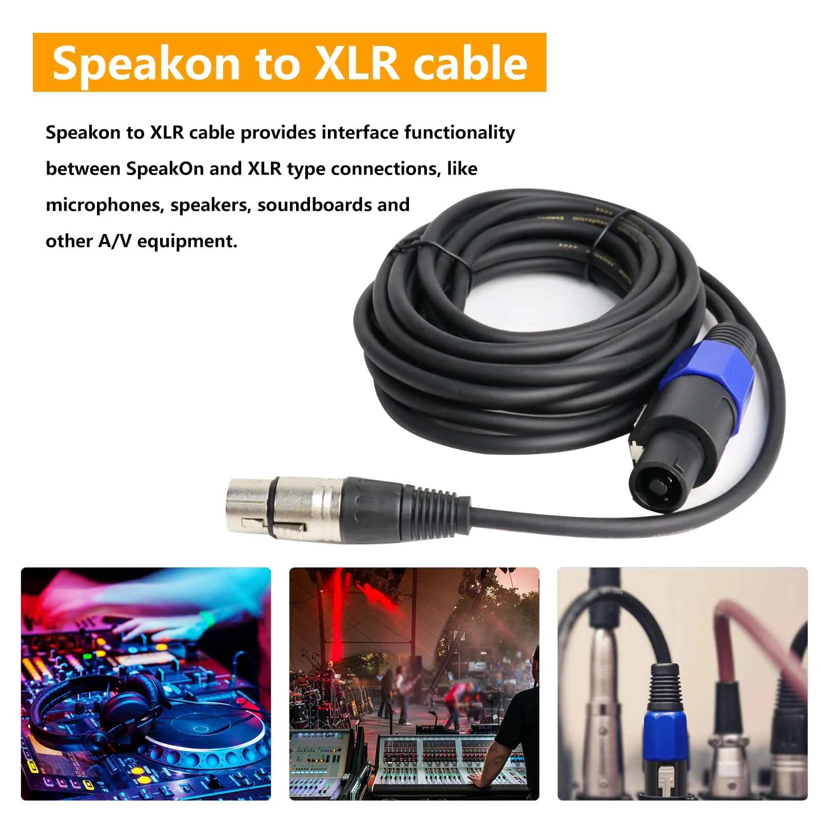 10 Feet Pack of 2 Speakon to XLR Cables - 2PCS 3 Pole XLR Female to SpeakOn Male Cable - 3 Pin Microphone to Loudspeaker PA DJ Audio Wire with Twist Lock (10FT, 2 Packs) 10 Feet - Image 7