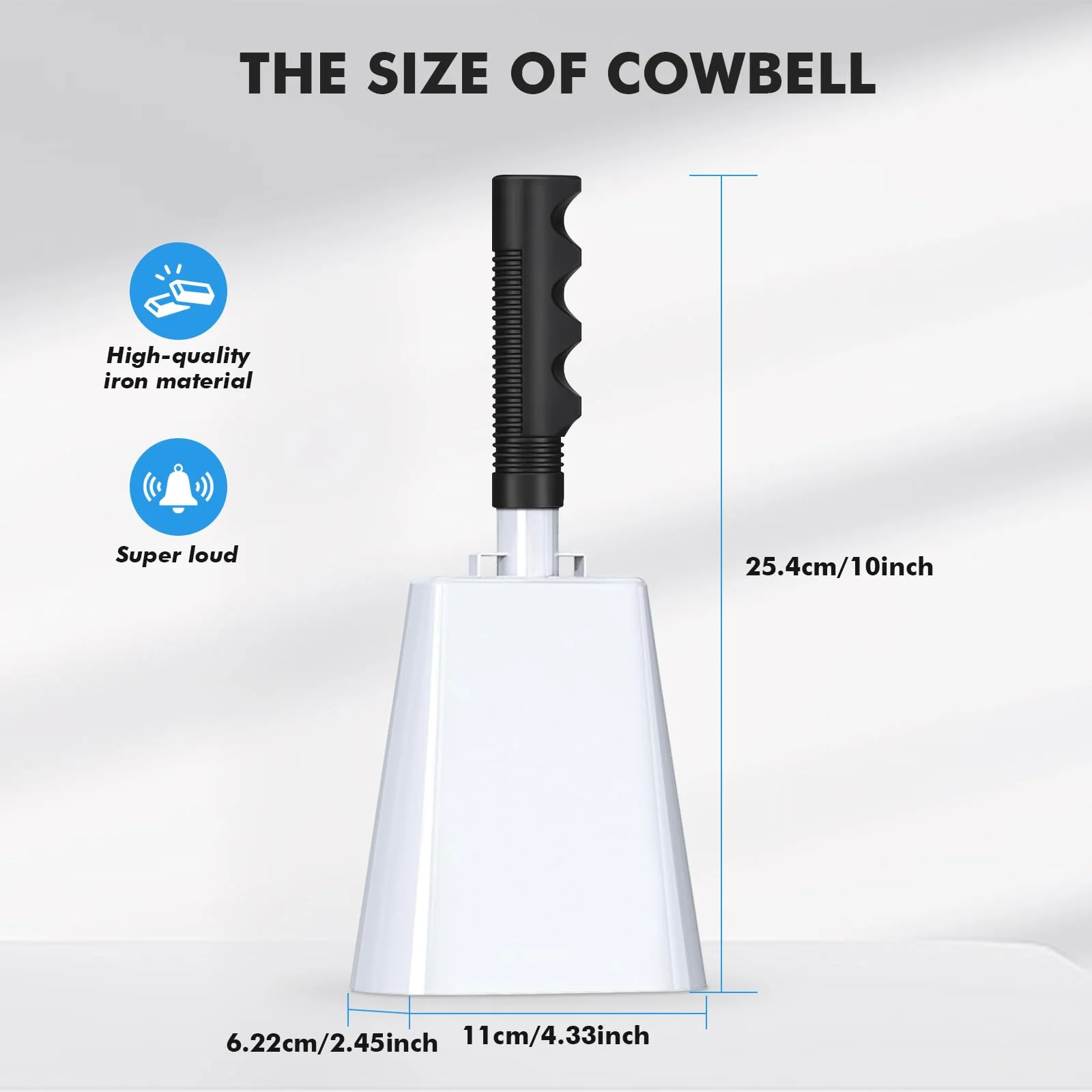 10 Inch Cowbell with Handle, Noise Maker Cow Bell, Steel Cheering Bell for Sports Events Graduations Party Chimes, Percussion Musical Instrument (White 2 PCS) White 2 PCS - Image 3