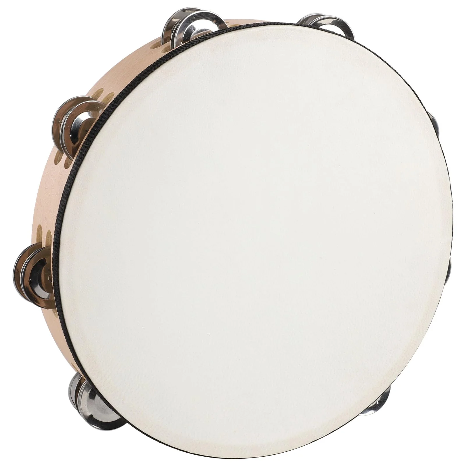 10 Inch Goatskin Tambourine With 8 Pairs of Metal Jingles Hand Held Drum Tambourines for Kids Adults Church Dance Games KTV Party 10 inch - Image 3
