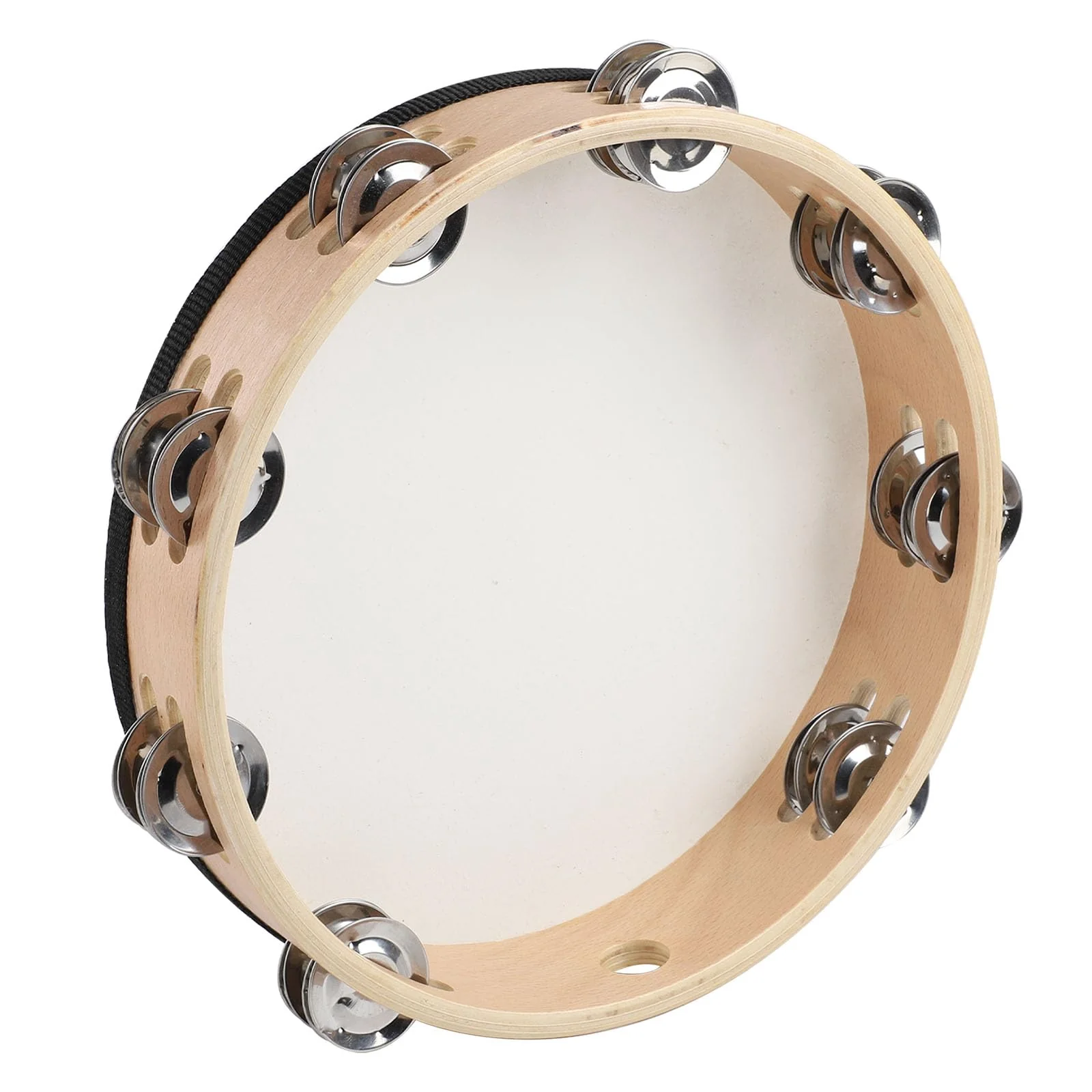 10 Inch Goatskin Tambourine With 8 Pairs of Metal Jingles Hand Held Drum Tambourines for Kids Adults Church Dance Games KTV Party 10 inch - Image 4