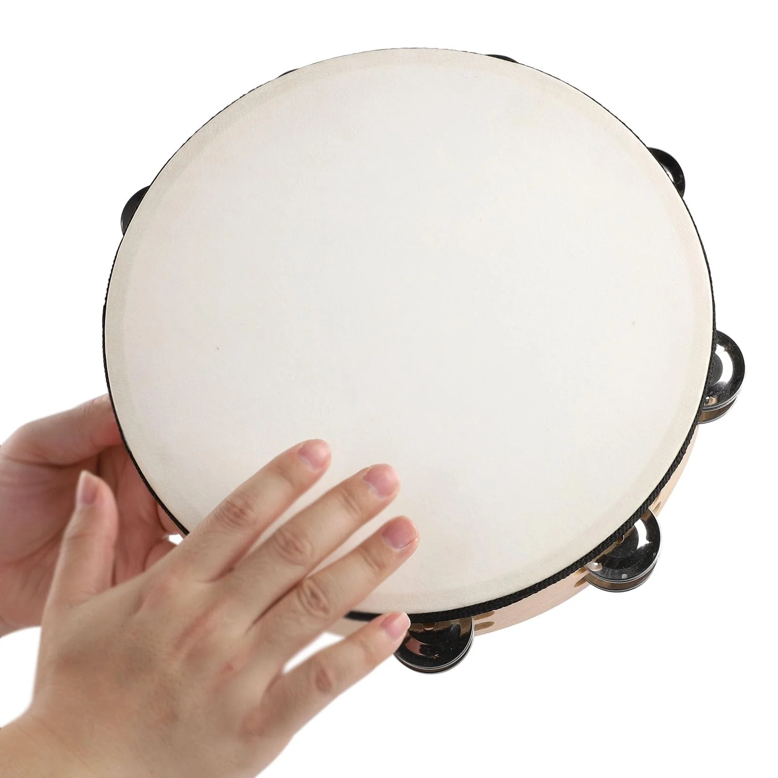 10 Inch Goatskin Tambourine With 8 Pairs of Metal Jingles Hand Held Drum Tambourines for Kids Adults Church Dance Games KTV Party 10 inch - Image 6