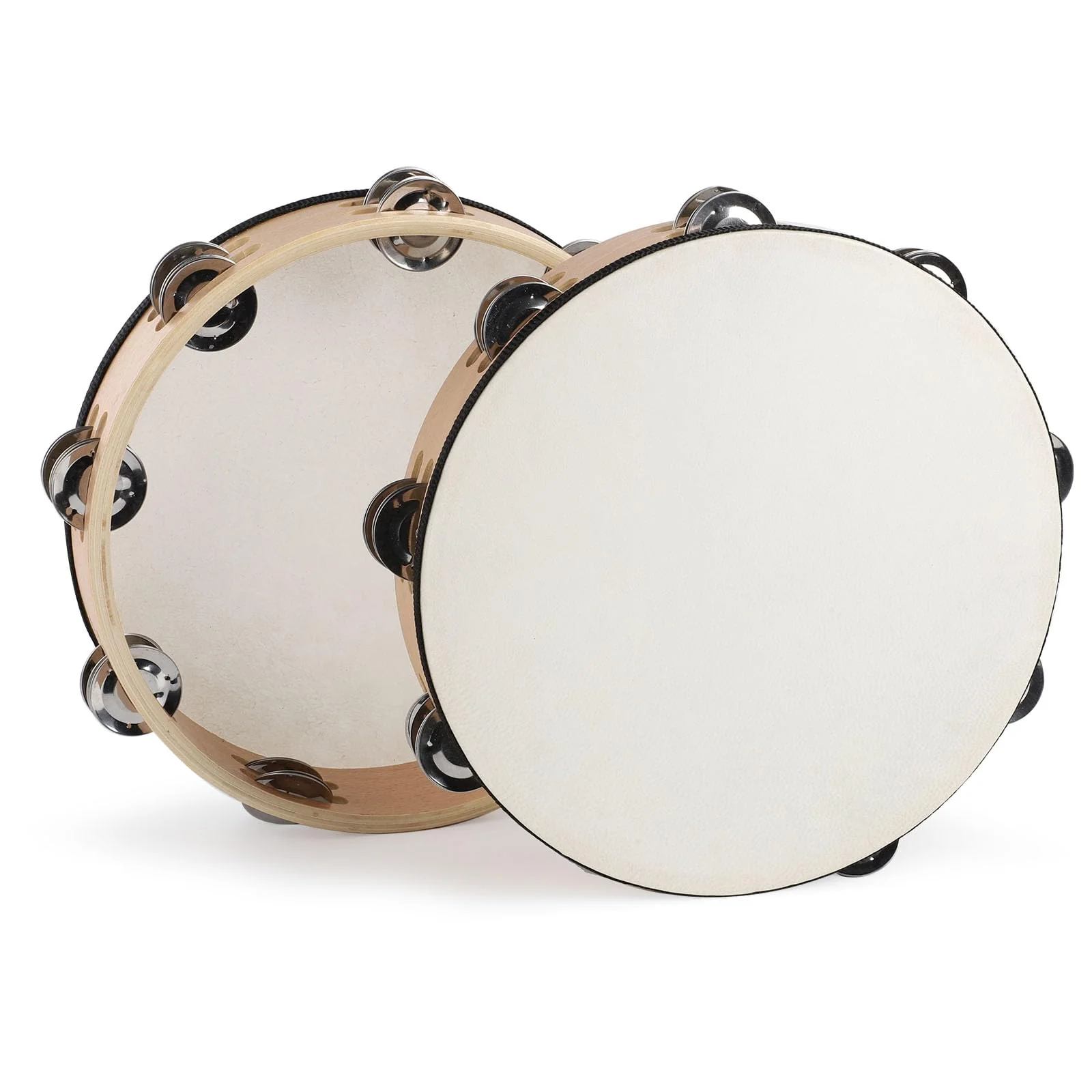 10 Inch Goatskin Tambourine With 8 Pairs of Metal Jingles Hand Held Drum Tambourines for Kids Adults Church Dance Games KTV Party 10 inch - Image 7