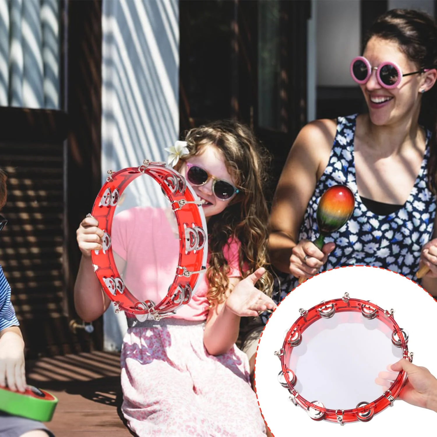 10 Inch Red Adjustable Tambourine, Musical Percussion Instrument Drum with Double Metal Jingles, Hand Held Tambourine for Adults, Church, Birthday, Party, Live Show - Image 5