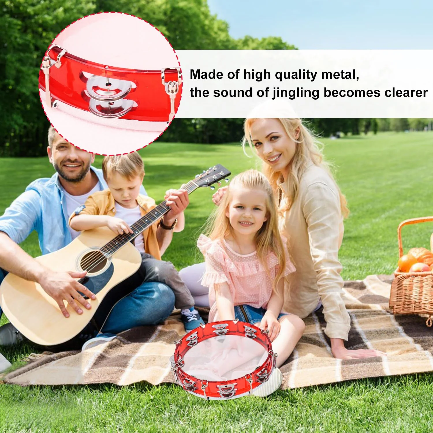 10 Inch Red Adjustable Tambourine, Musical Percussion Instrument Drum with Double Metal Jingles, Hand Held Tambourine for Adults, Church, Birthday, Party, Live Show - Image 6