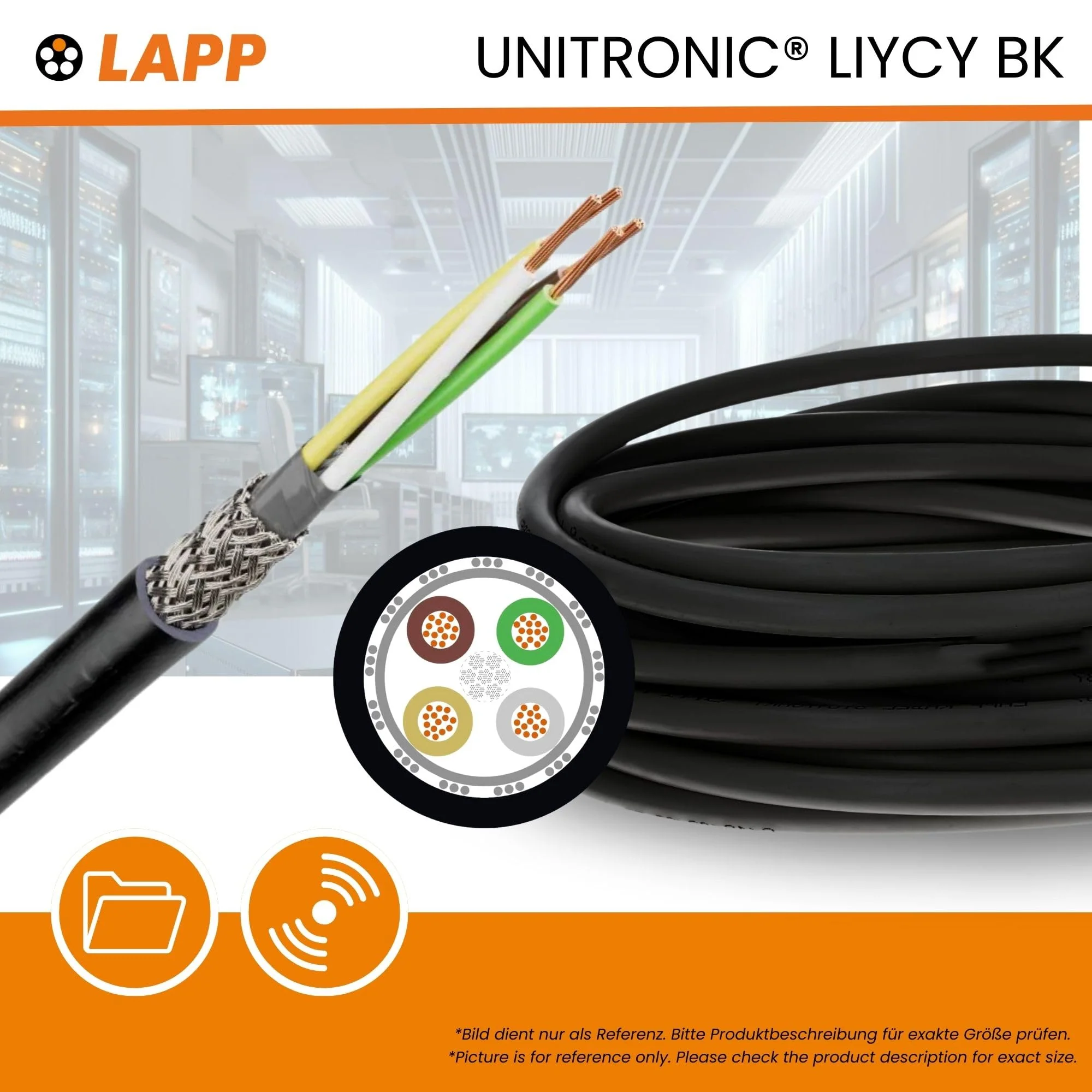 10 m Lapp 1030530 LiYCY Shielded Control Cable 2 x 0.75 mm² I UV-Resistant I Signal Cable 2 Core I Data Cable for Outdoor Use I Soldering Cable I Connection Cable LED I Connection Cable Black - Image 2