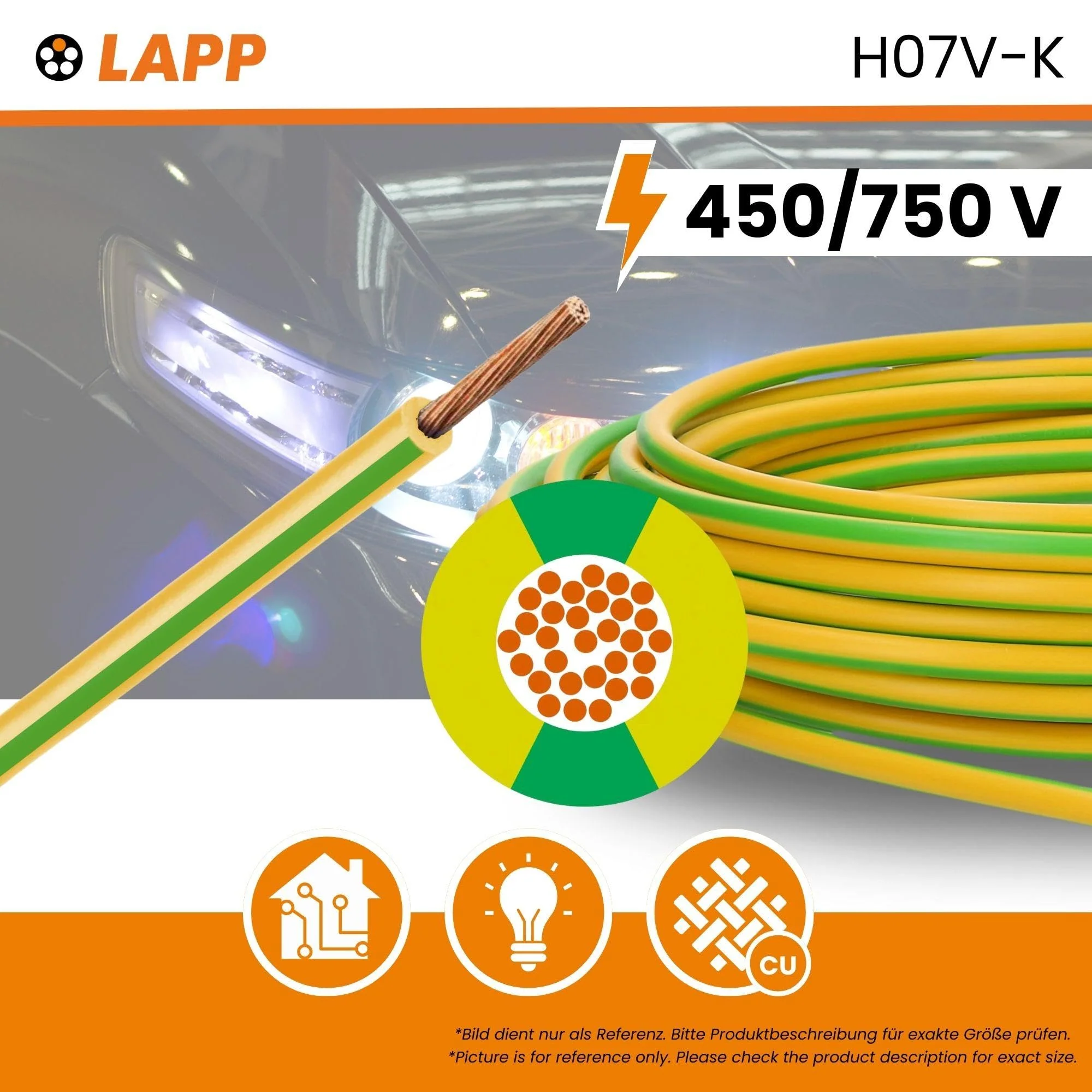 10 m Lapp 4520004 H07V-K 6 mm² Green/Yellow I Wiring Cable I Flexible Flexible PVC Single Core I Stranded 6 mm2 I Wiring green-yellow - Image 2