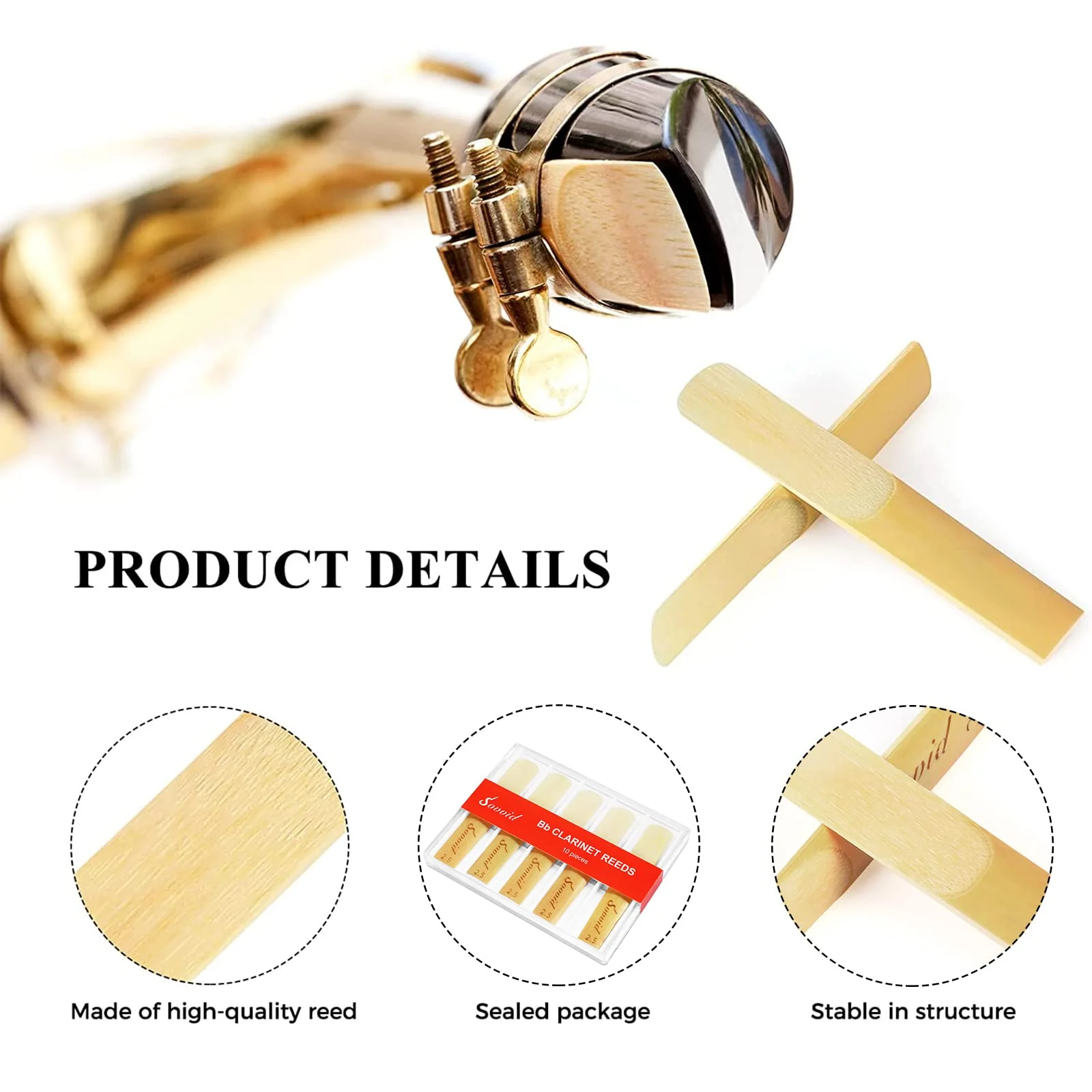 10 Pack Bb Clarinet Reeds with Plastic Box, Strength 2.5 Reeds for Clarinet, Thinner Reed Tip & Unfiled Cut for Easy of Play, Traditional Reeds for Clarinet Beginner and Player Light Brown - Image 4