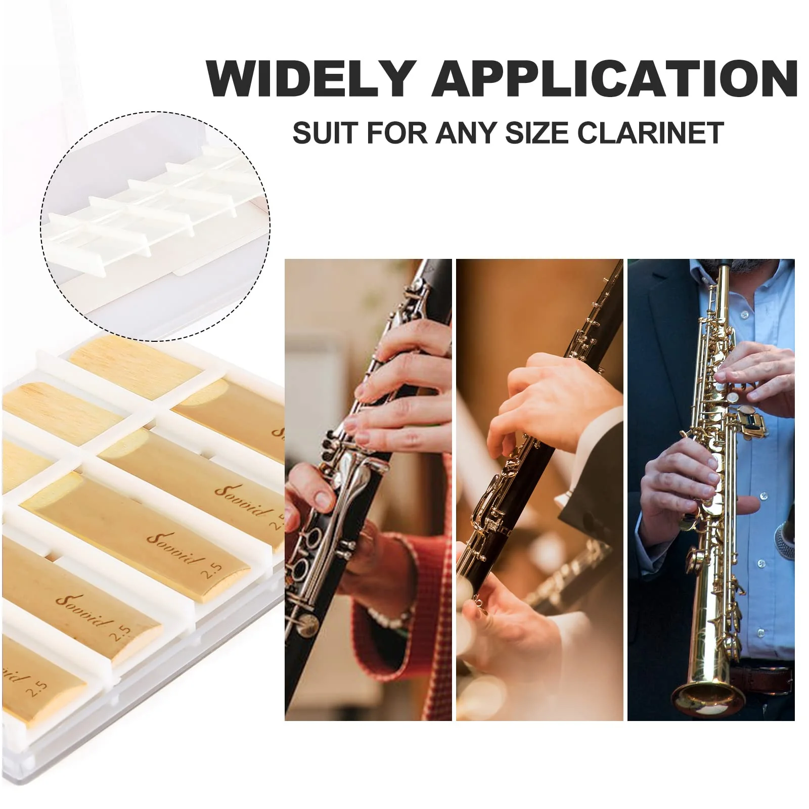10 Pack Bb Clarinet Reeds with Plastic Box, Strength 2.5 Reeds for Clarinet, Thinner Reed Tip & Unfiled Cut for Easy of Play, Traditional Reeds for Clarinet Beginner and Player Light Brown - Image 6