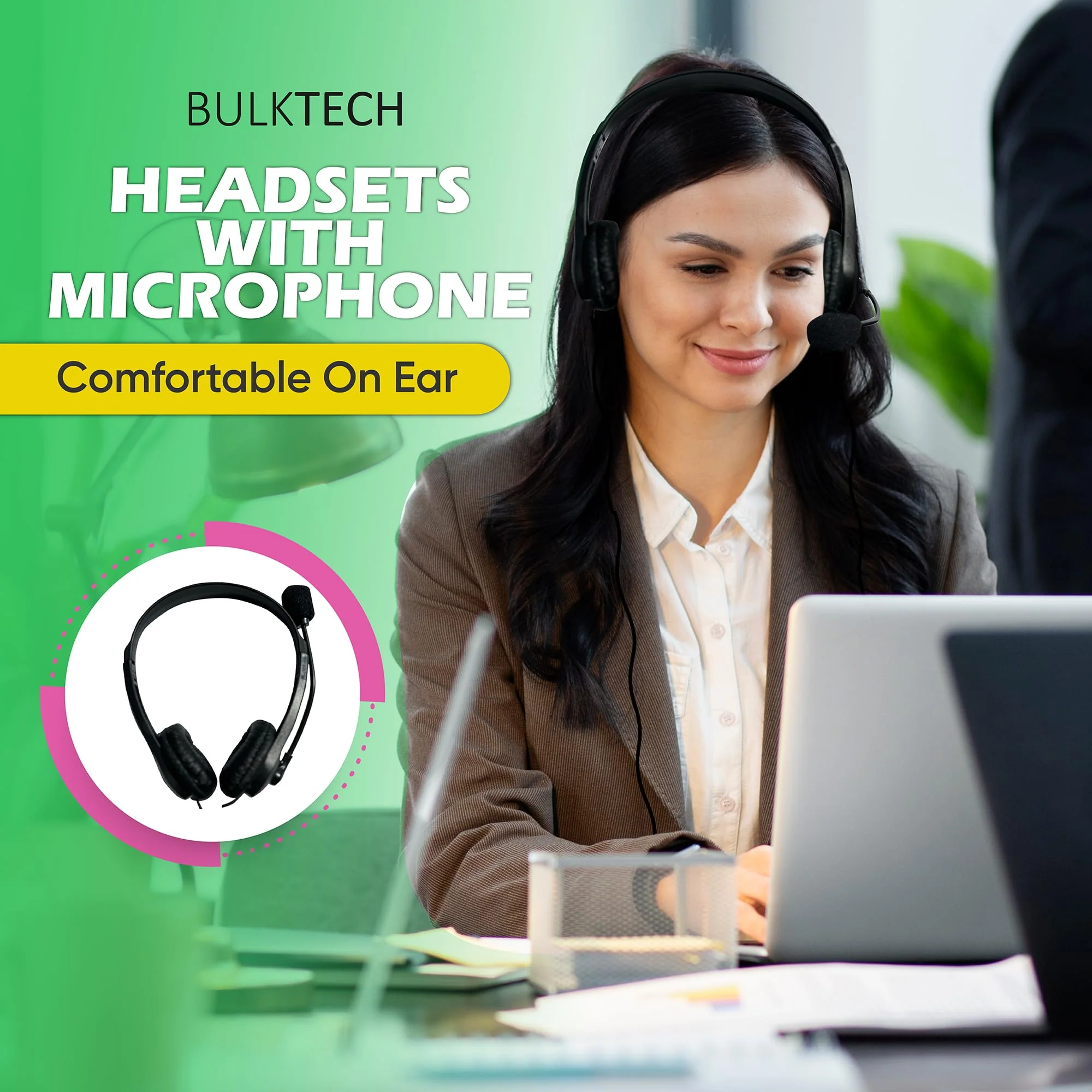 10 Pack Bulk Wired On-Ear Leather Headsets with Boom Microphone and 3.5mm Connector, Multi 10 Pack Leather headsets with mic mixed - Image 2