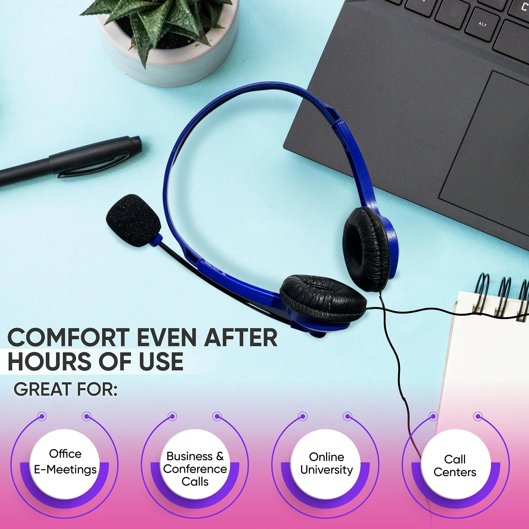 10 Pack Bulk Wired On-Ear Leather Headsets with Boom Microphone and 3.5mm Connector, Multi 10 Pack Leather headsets with mic mixed - Image 3