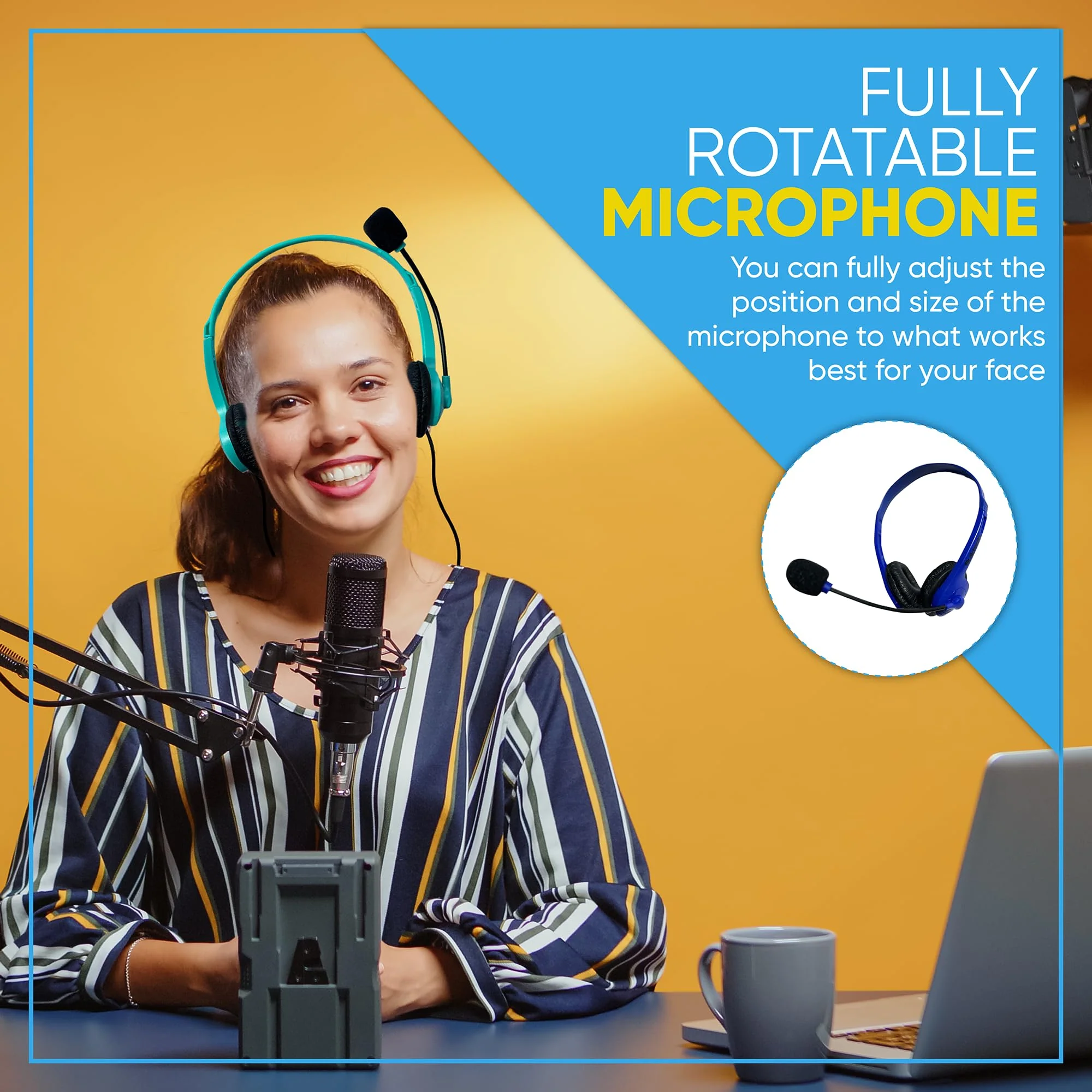 10 Pack Bulk Wired On-Ear Leather Headsets with Boom Microphone and 3.5mm Connector, Multi 10 Pack Leather headsets with mic mixed - Image 4