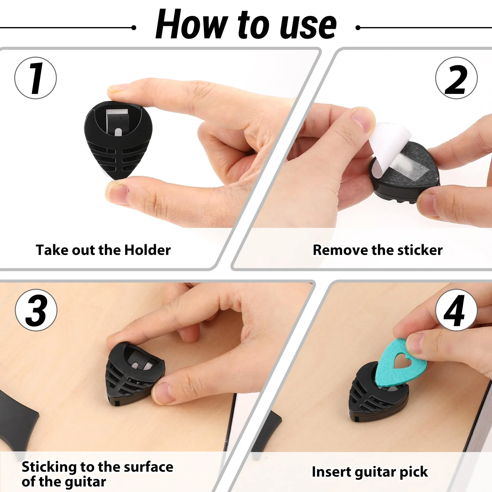 10 Pack Guitar Pick Holder, Stick-On Plastic Guitar Pick Case with Adhesive Back and Spring Convenient Guitar Pick Storage Box to Attach to Bass Ukulele Acoustic Guitar Accessories - Image 3
