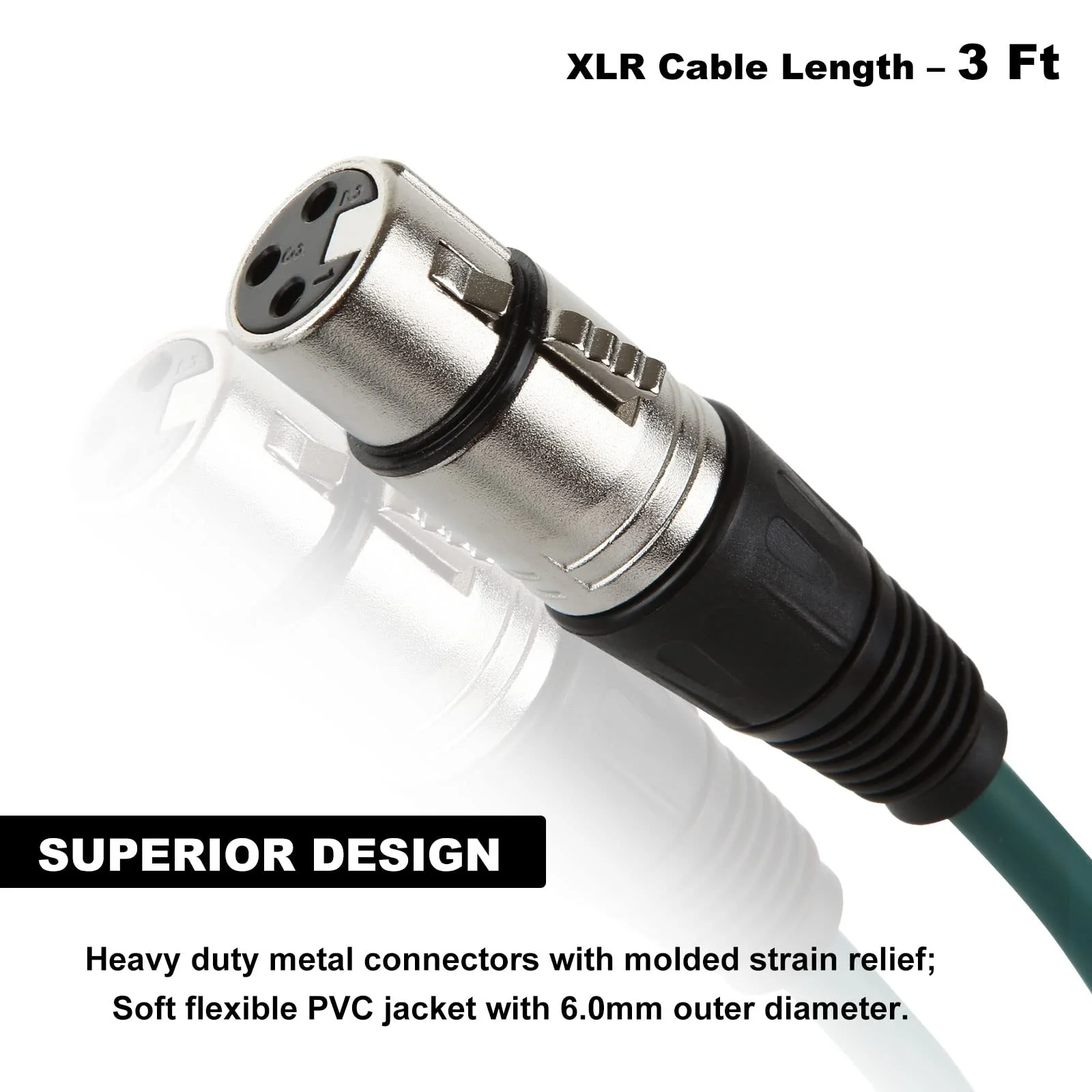 10 Pack of 3ft XLR Cables, Balanced 3 Pin XLR Male to Female Microphone Cables, Great for Audio, Guitar, Speaker - Image 4