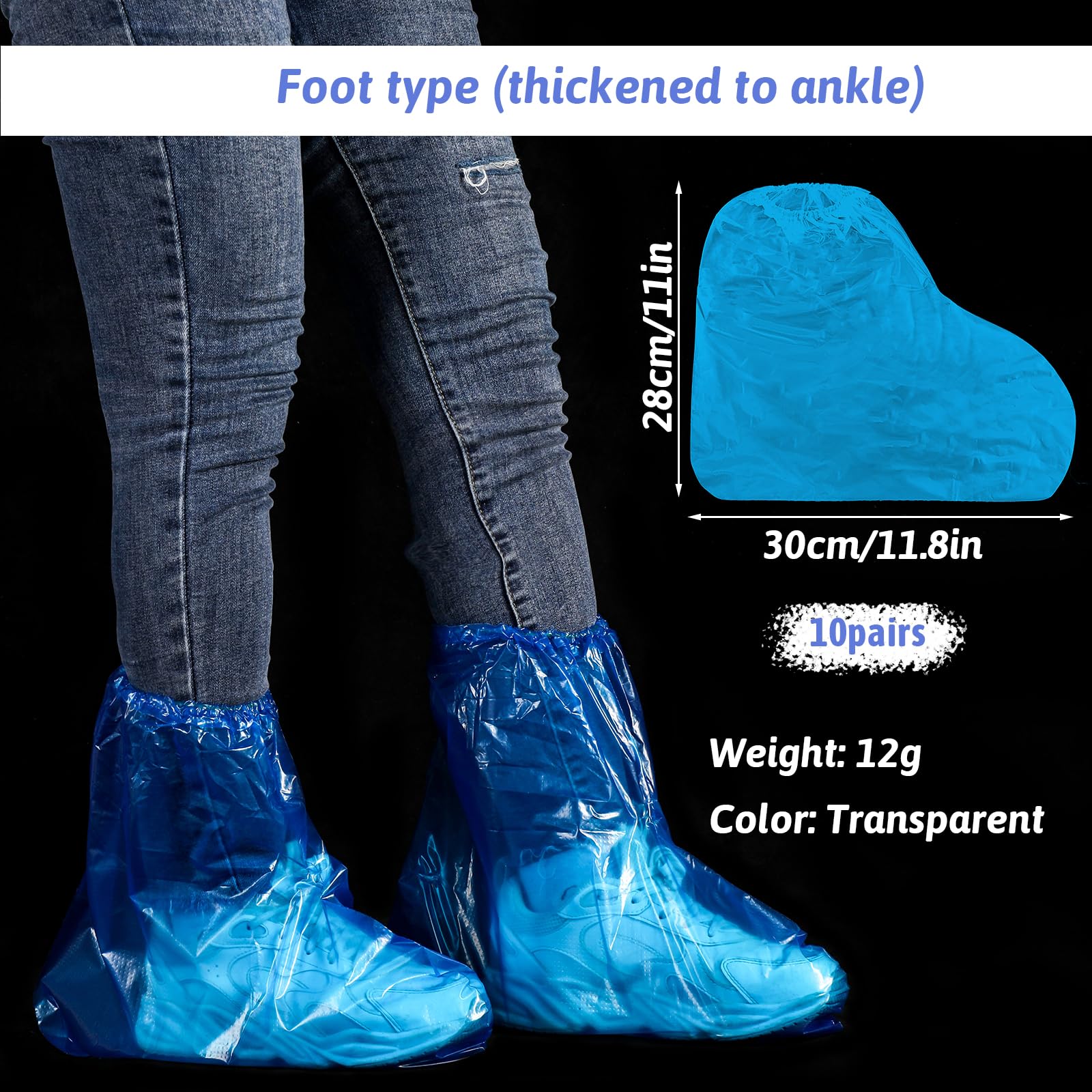 10 Pairs of Children's Rain Shoe Covers with Elastic Band, 30 x 28 cm Disposable Boot Covers for Outdoor Camping, Transparent Overshoes, Waterproof, Non-Slip for Children, Blue - Image 2