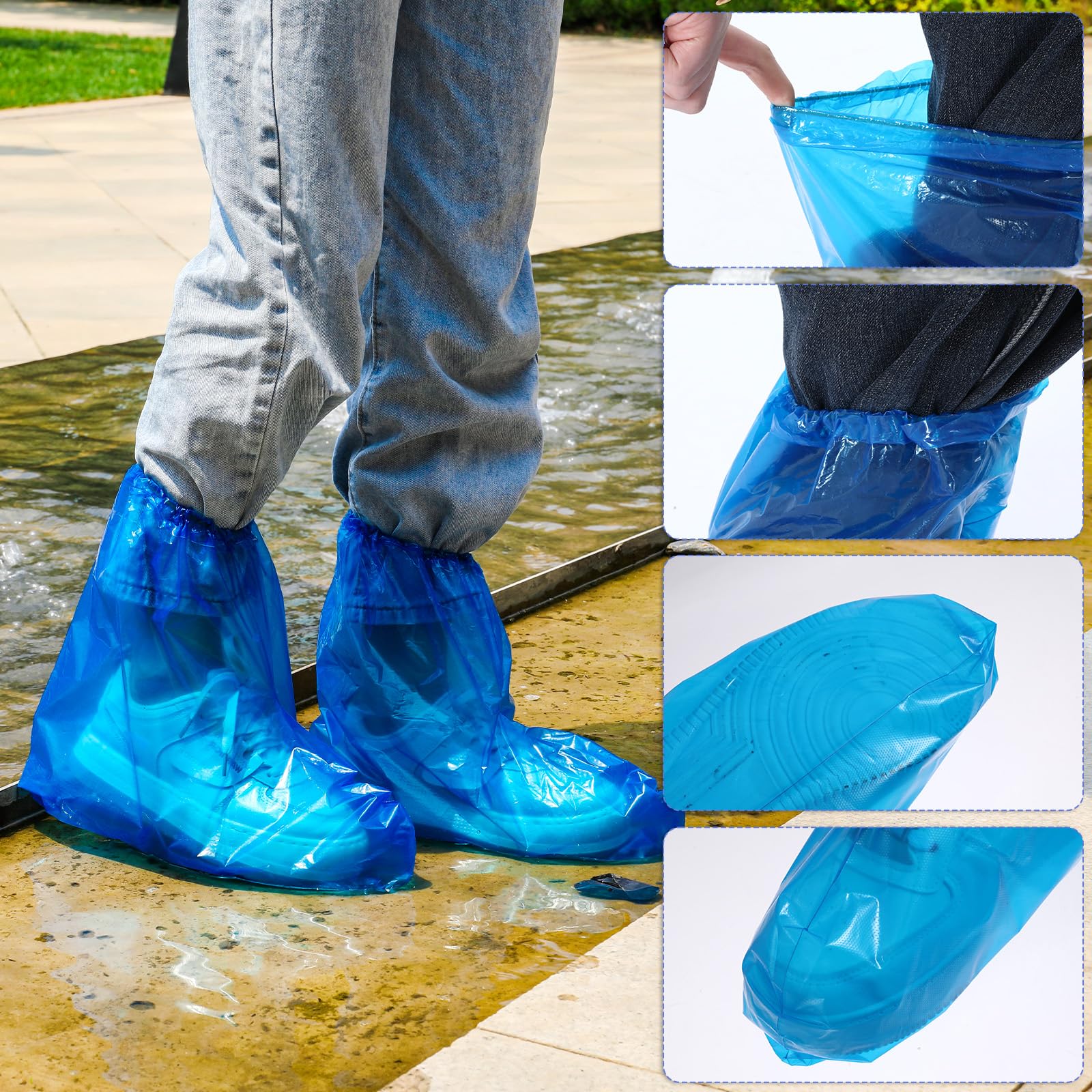 10 Pairs of Children's Rain Shoe Covers with Elastic Band, 30 x 28 cm Disposable Boot Covers for Outdoor Camping, Transparent Overshoes, Waterproof, Non-Slip for Children, Blue - Image 3
