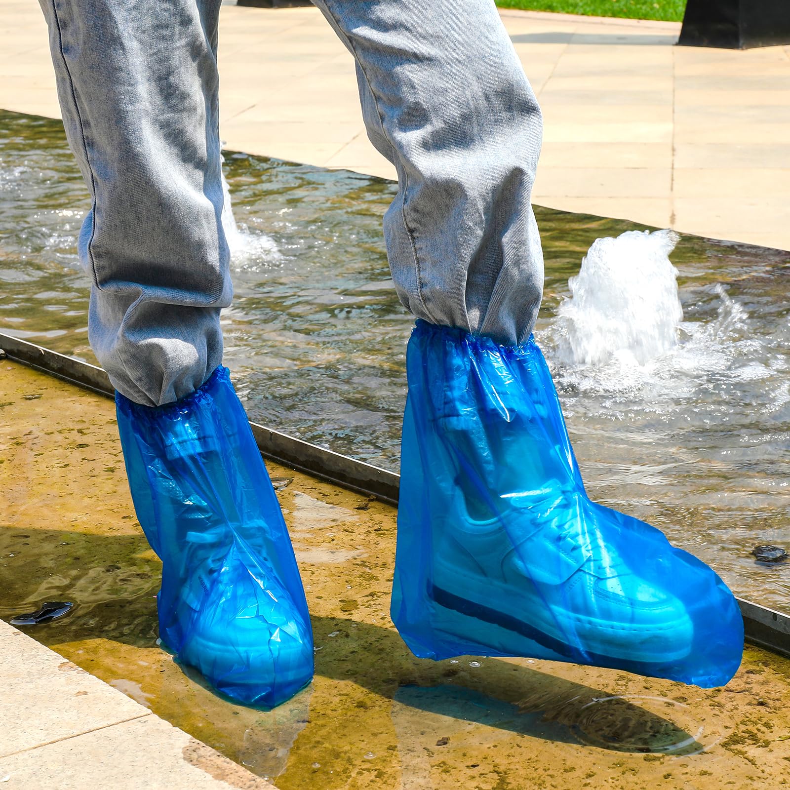 10 Pairs of Children's Rain Shoe Covers with Elastic Band, 30 x 28 cm Disposable Boot Covers for Outdoor Camping, Transparent Overshoes, Waterproof, Non-Slip for Children, Blue - Image 5
