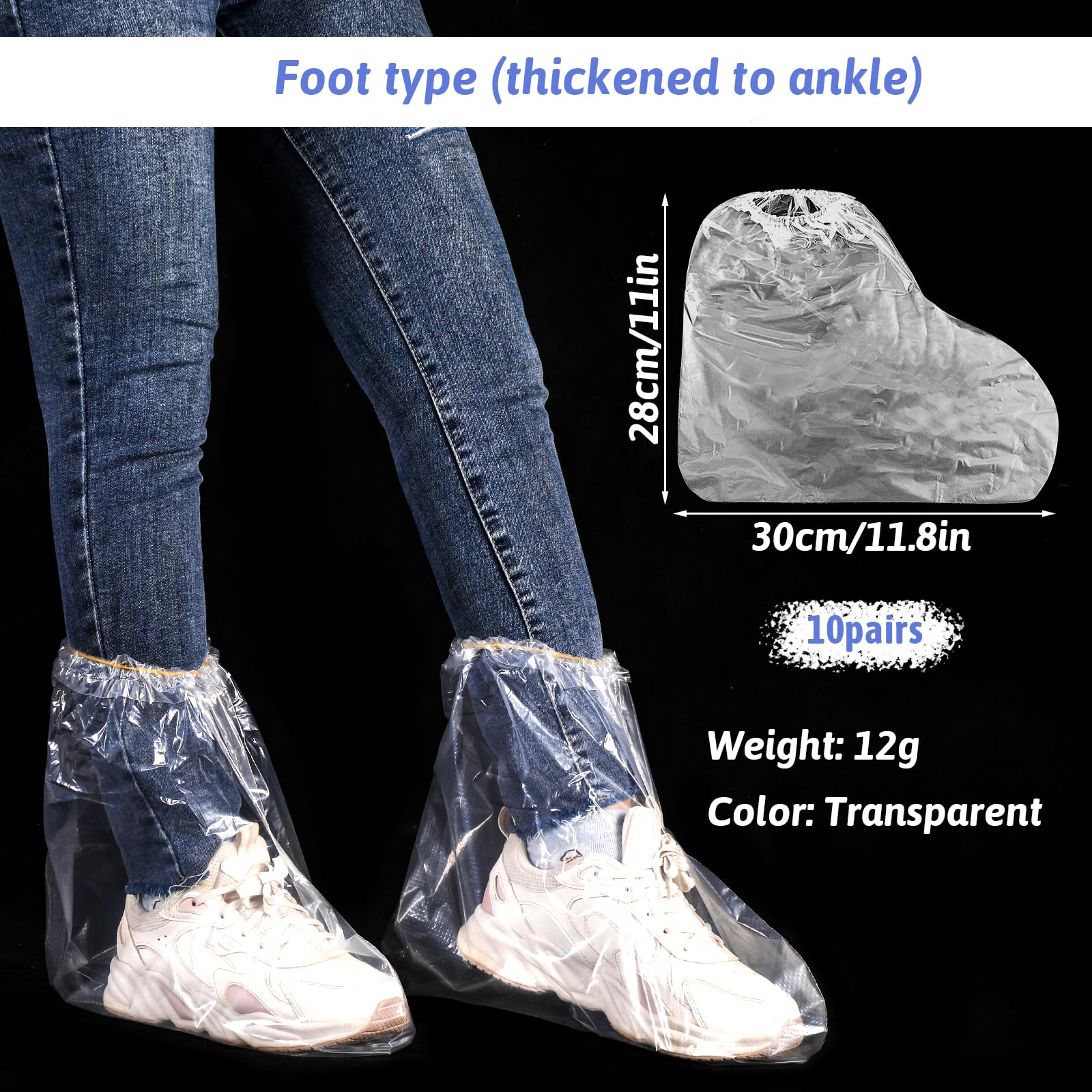 10 Pairs Rain Shoe Covers with Elastic Band, 30 x 28 cm Disposable Boot Covers for Outdoor Camping, Transparent Overshoes, Waterproof, Non-Slip for Men and Women, Child, Transparent - Image 2