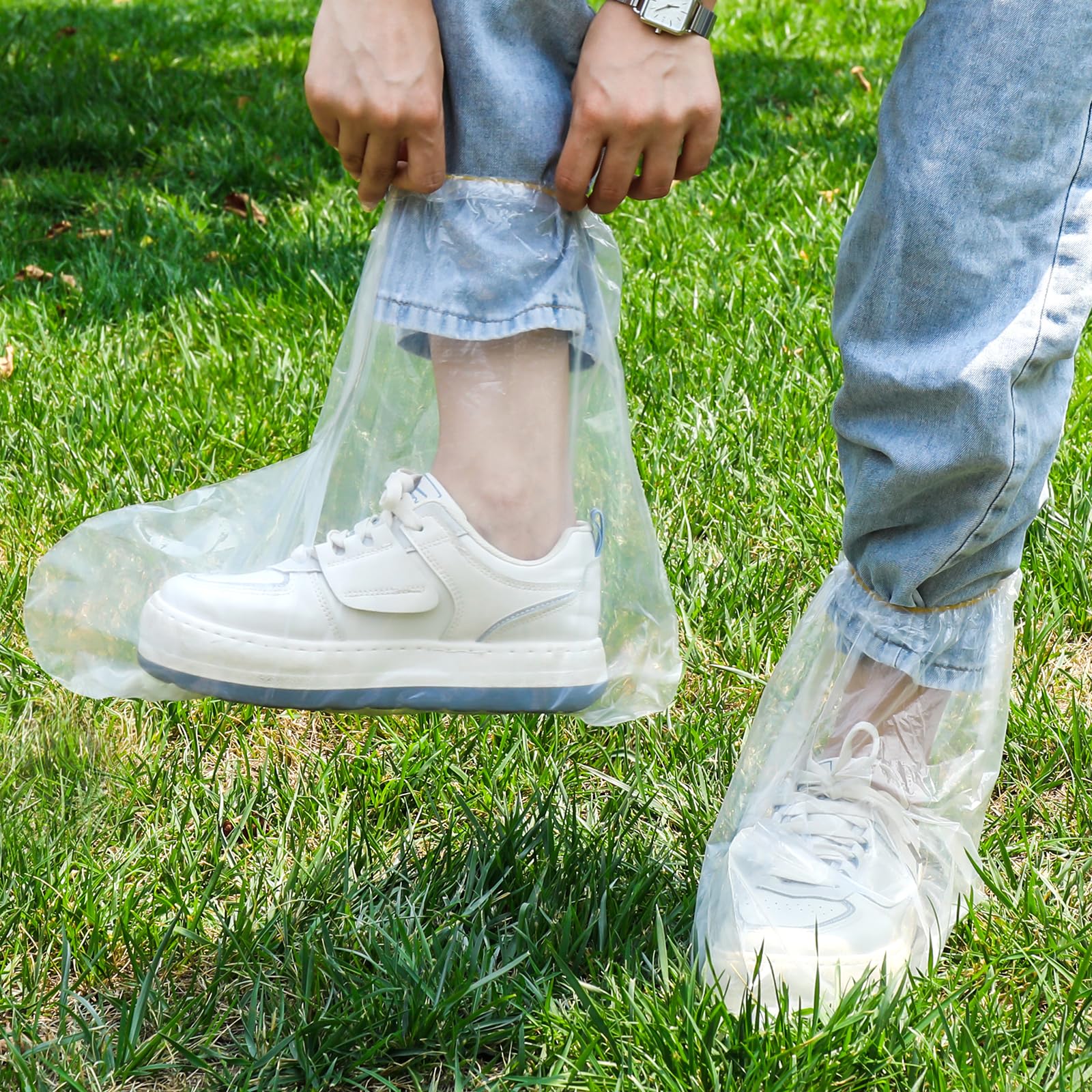 10 Pairs Rain Shoe Covers with Elastic Band, 30 x 28 cm Disposable Boot Covers for Outdoor Camping, Transparent Overshoes, Waterproof, Non-Slip for Men and Women, Child, Transparent - Image 3