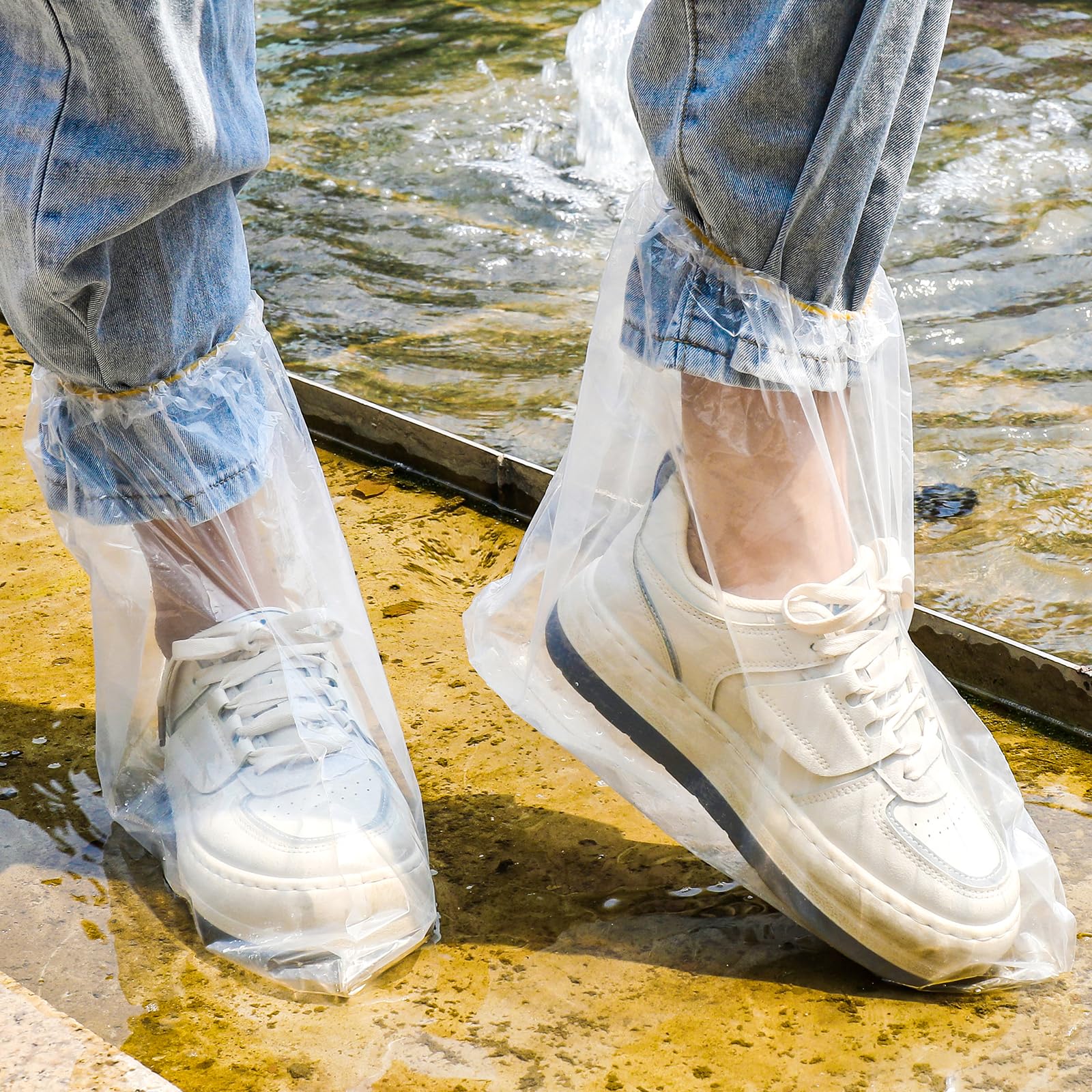 10 Pairs Rain Shoe Covers with Elastic Band, 30 x 28 cm Disposable Boot Covers for Outdoor Camping, Transparent Overshoes, Waterproof, Non-Slip for Men and Women, Child, Transparent - Image 4
