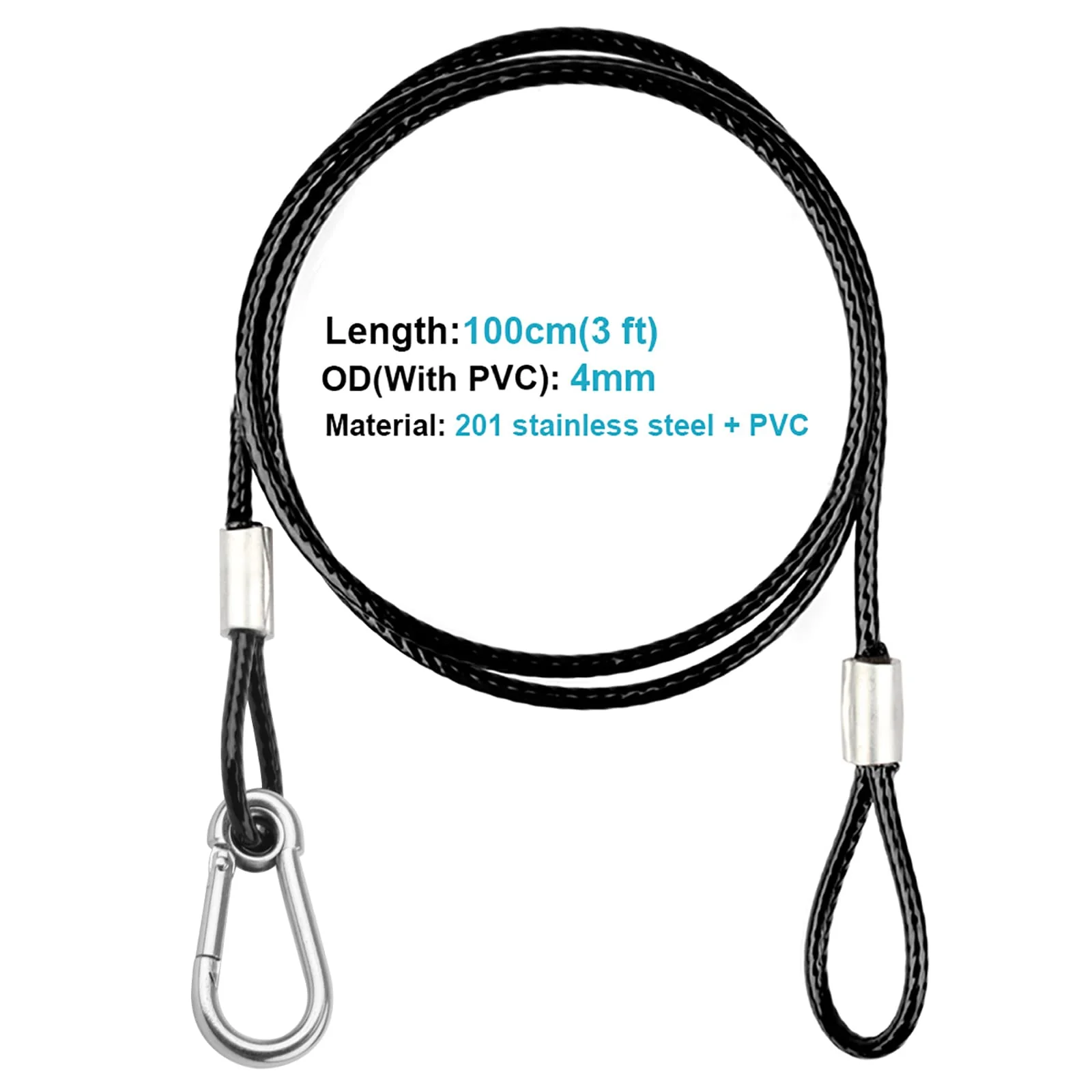 10 PCS 3FT Safety Cable, Black Coated Braided Stainless Steel Security Cable with Loops for DJ Stage Par Lighting, Max. Load 110 lb - Image 2