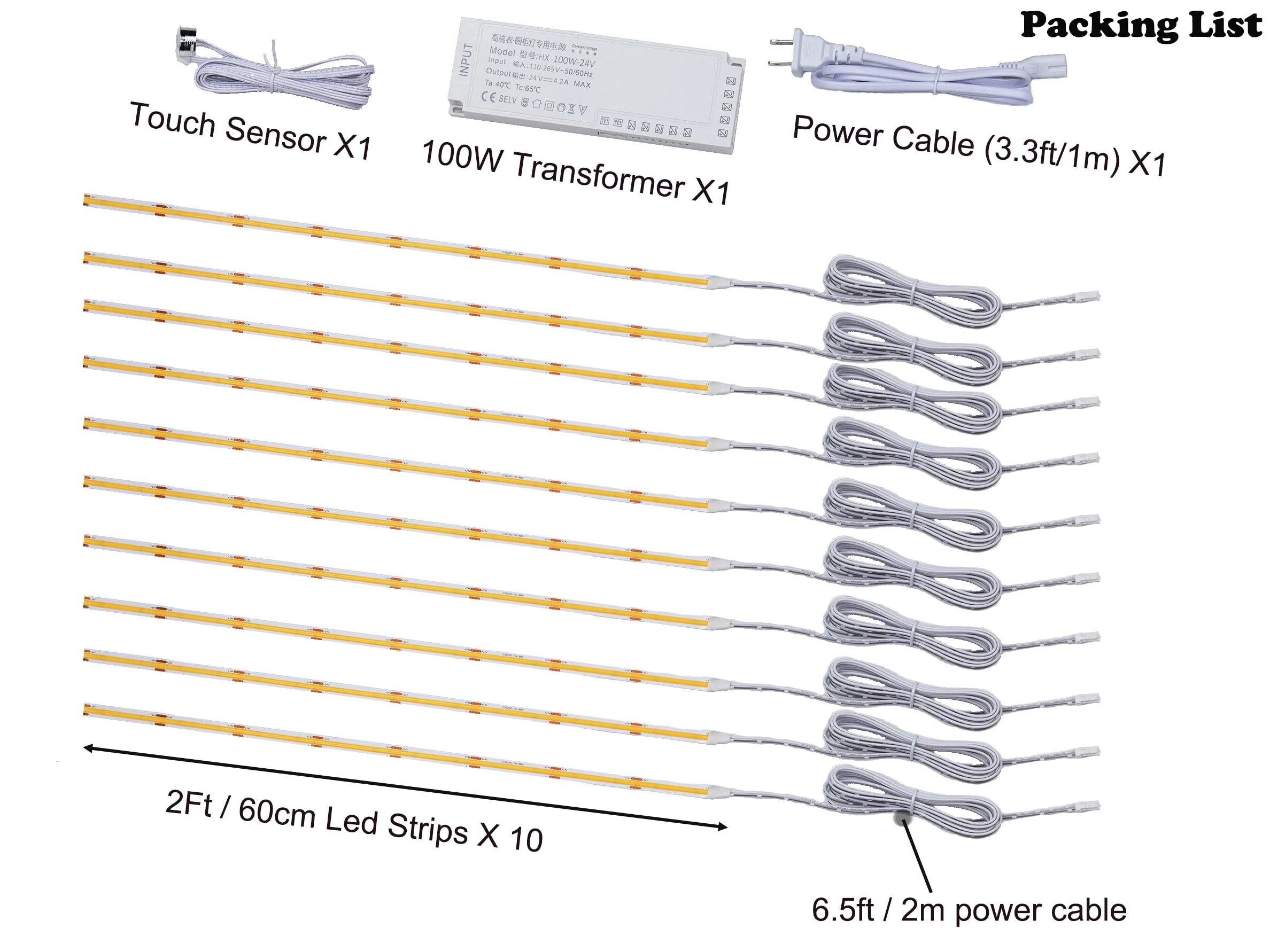 10 Pcs COB LED Strips Bright Dispaly Case Under Cabinet Light,Touch Sensor, Bedrooms Shelf, Wardrobes Cabinet,Cupboard Efficient Illumination Light (Warm White, 10 * 2Ft LED Strips 10*2Ft COB Strips Warm White - Image 2
