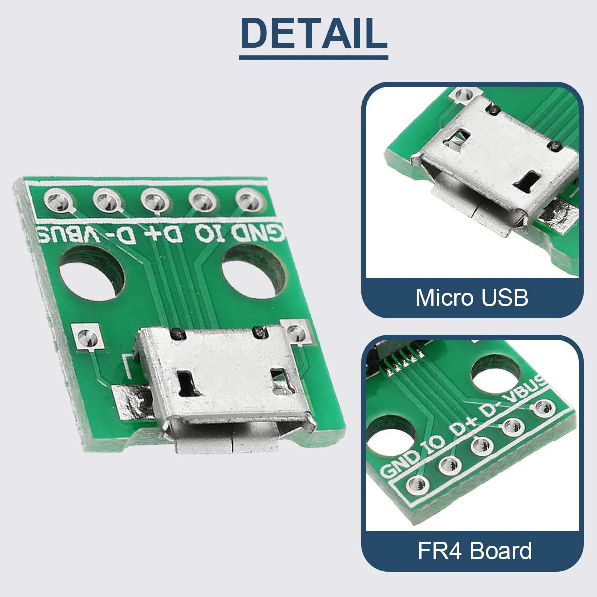 10 Pcs Micro USB Female to DIP Adapter 2.54mm 5 Pin USB 2.0 Micro USB Socket to DIP Converter Breakout Board for DIY Power Supply with 50 Pin Header - Image 3