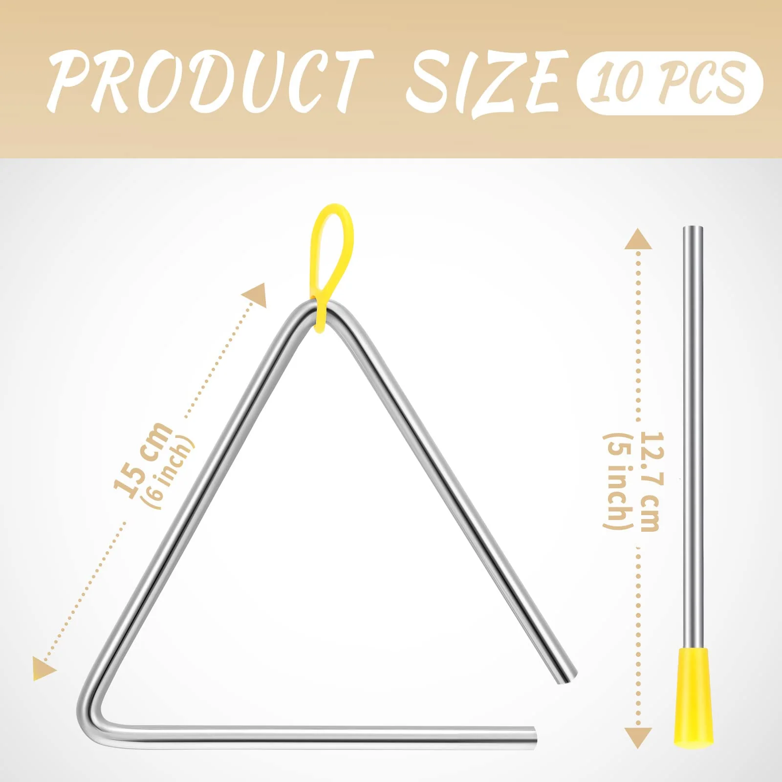 10 Pcs Musical Steel Triangle Percussion Instrument with Striker Rhythm Triangle Instrument Hand Percussion Triangles for Kids Adults (6 Inch) 6 Inch - Image 2