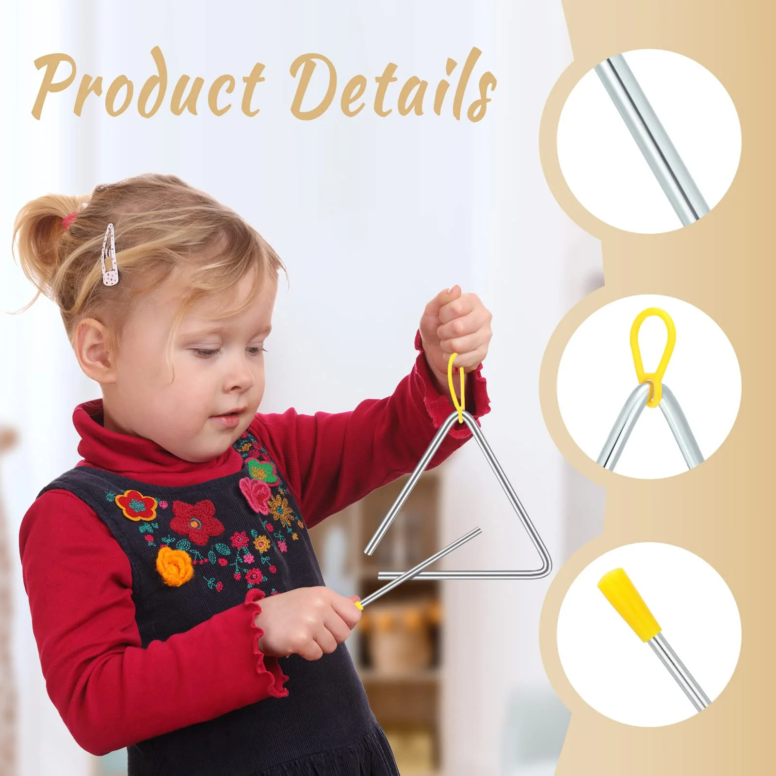 10 Pcs Musical Steel Triangle Percussion Instrument with Striker Rhythm Triangle Instrument Hand Percussion Triangles for Kids Adults (6 Inch) 6 Inch - Image 3