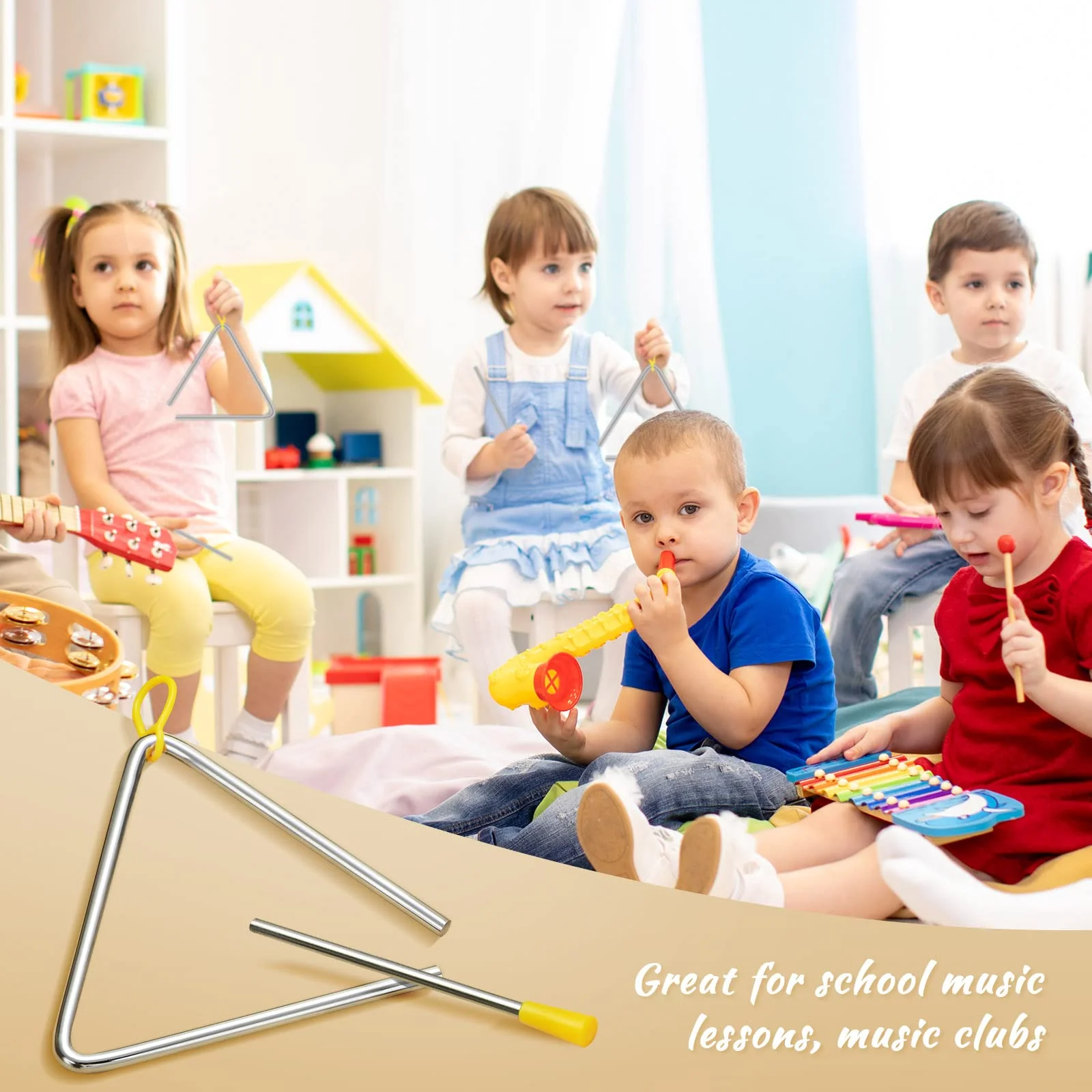 10 Pcs Musical Steel Triangle Percussion Instrument with Striker Rhythm Triangle Instrument Hand Percussion Triangles for Kids Adults (6 Inch) 6 Inch - Image 5