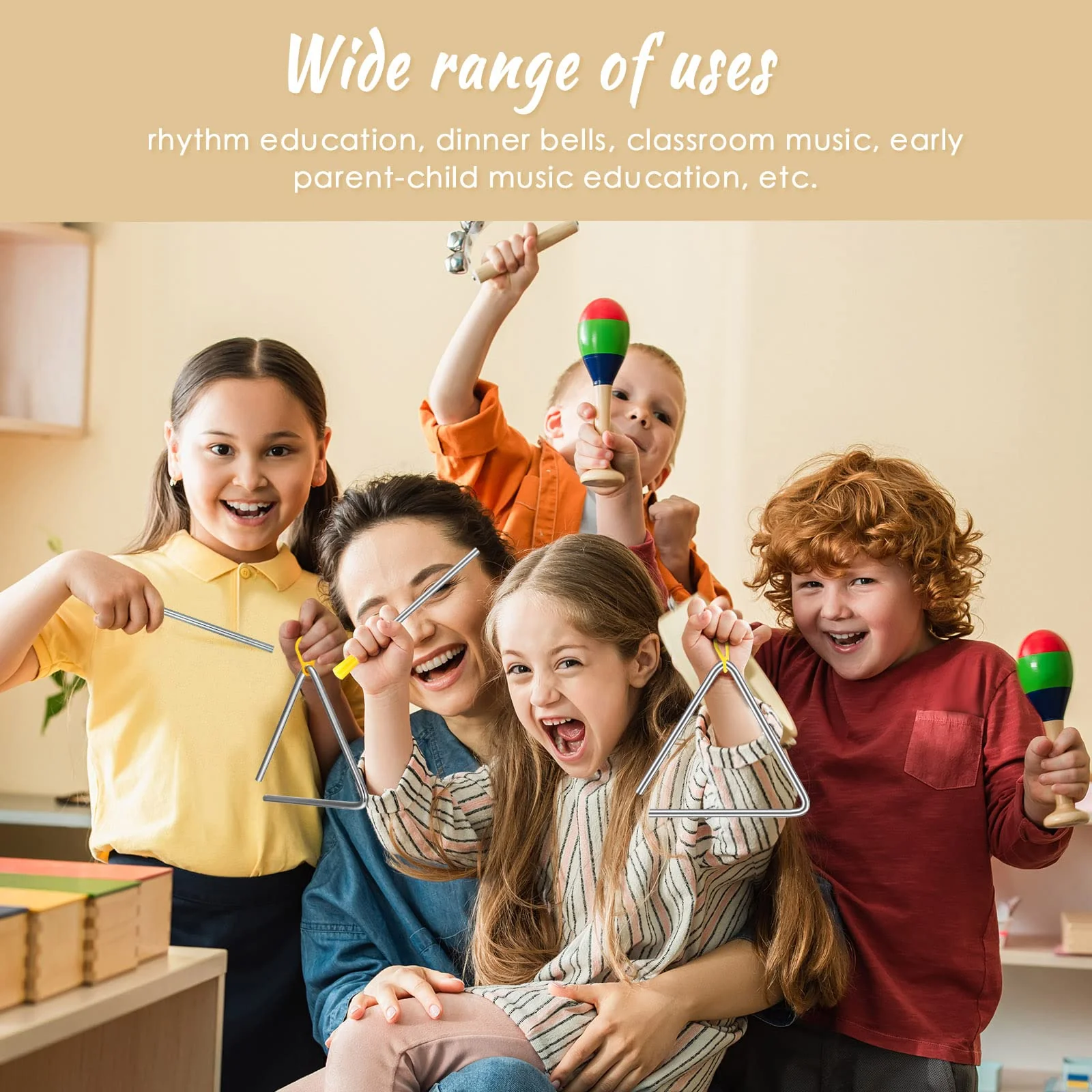 10 Pcs Musical Steel Triangle Percussion Instrument with Striker Rhythm Triangle Instrument Hand Percussion Triangles for Kids Adults (6 Inch) 6 Inch - Image 6